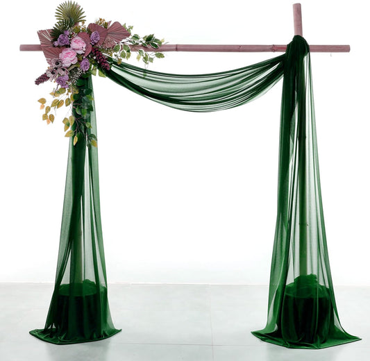 VDS Pack of 2 Panel (30 Inch X 20 Feet) Wedding Arch Draping Fabric Sheer Chiffon Fabric Drapery for Wedding Ceremony Reception Swag Backdrop Canopy Chuppah ARBO Altars Decoration (Hunter Green)