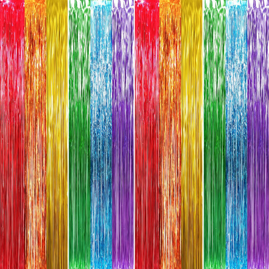 GOER 3.2 ft x 8.2 ft Metallic Tinsel Foil Fringe Curtains Party Photo Backdrop Party Streamers for Birthday,Graduation,New Year Eve Decorations Wedding Decor (4 Packs,Rainbow Colors)