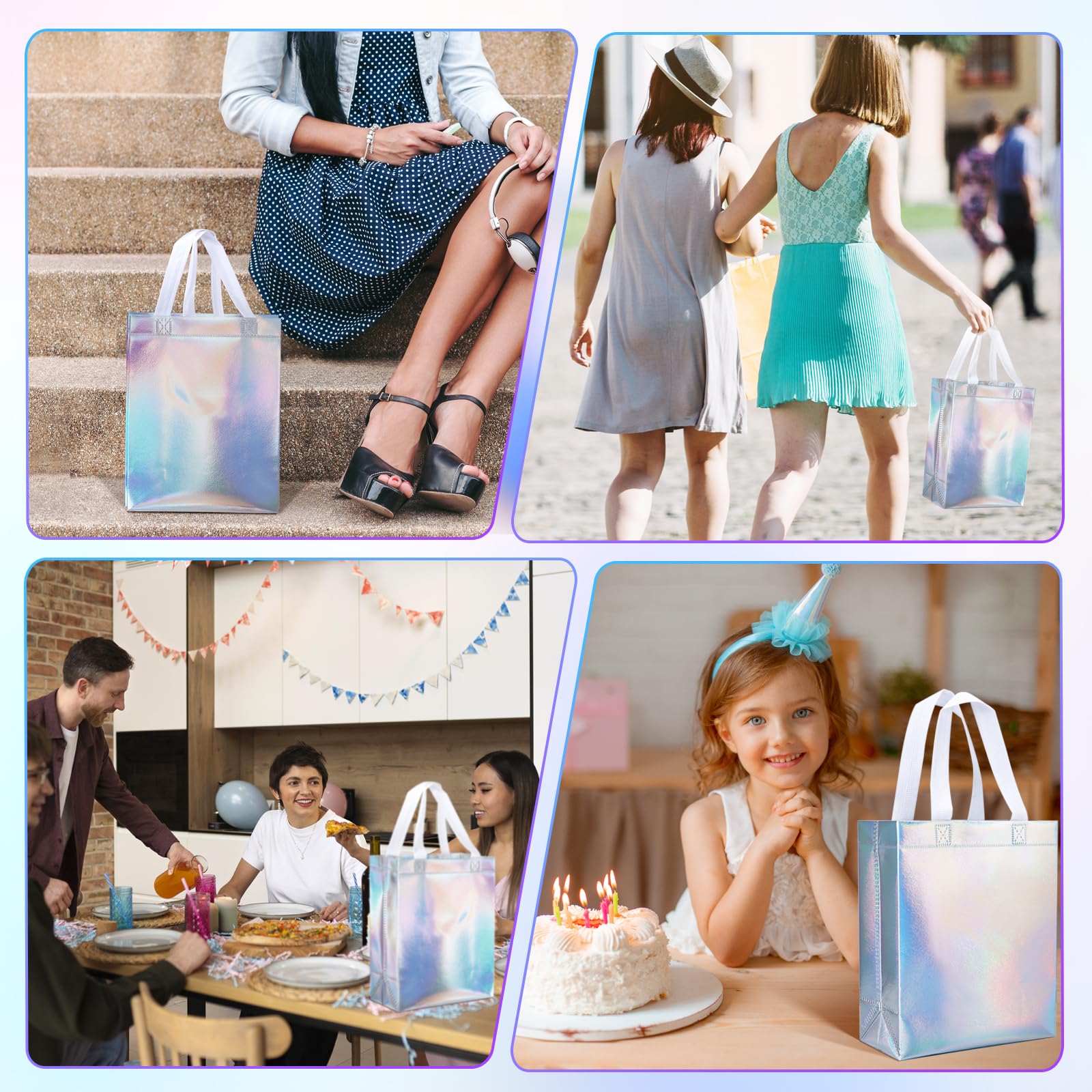 NEOACT 30 Pcs Iridescent Gift Bags Medium Size,7.8x3.9x10 Inch