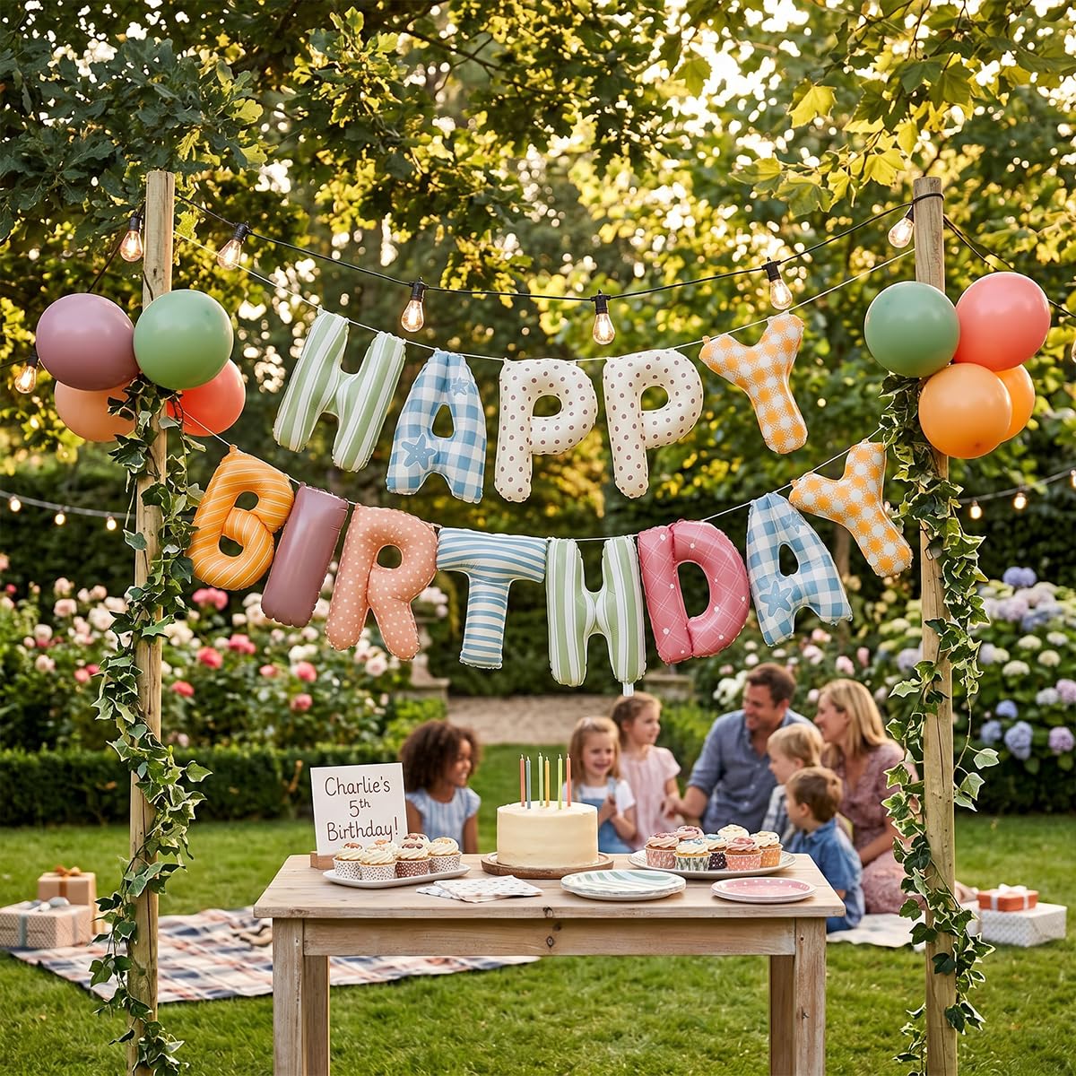 Vrukiaa Colorful Happy Birthday Banner Foil Letter Balloon, 14 Inch 3D Plaid, Polka Dots, Stripes