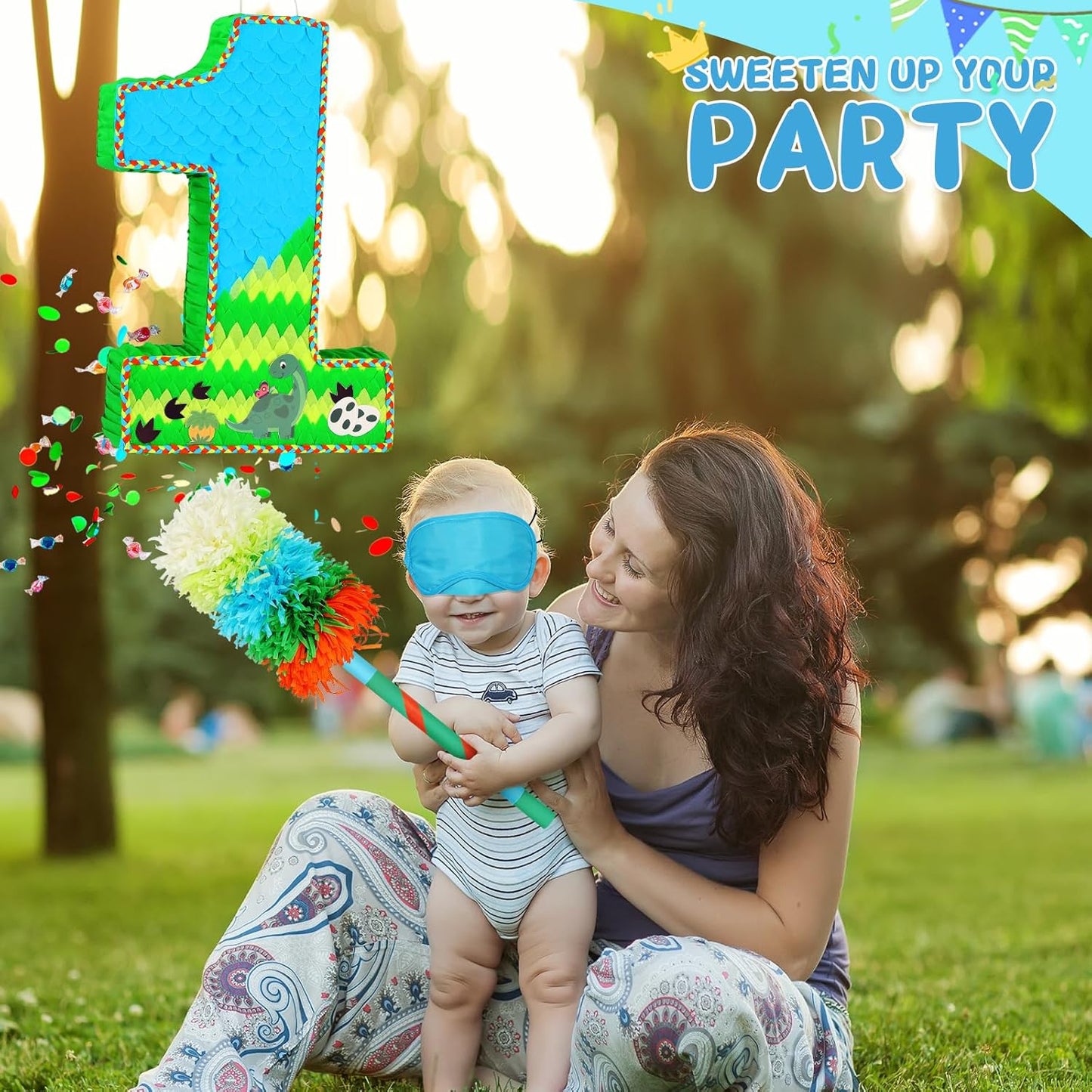 Number 1 Pinata for Birthday Party Decorations, Jungle Dinosaur Piñata Games Toy (1th)