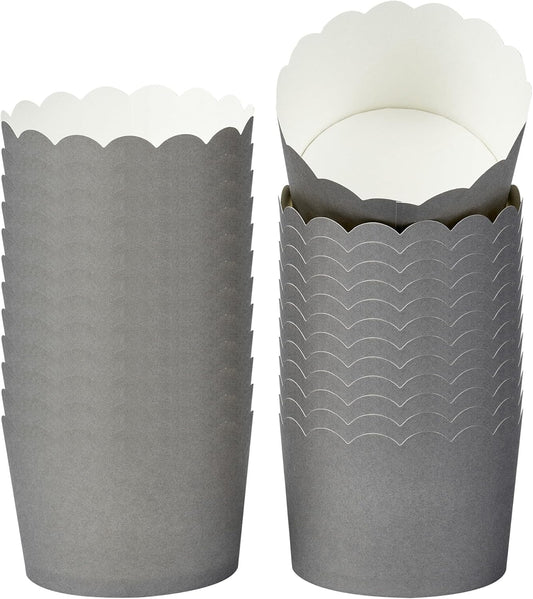 Panificio 10 Ounce Cupcake Wrappers, 200 Scalloped Baking Cups - Oven-Ready, Greaseproof, Gray Paper Cupcake Liners, Disposable, For Birthdays, Baby Showers, Or Weddings - Restaurantware