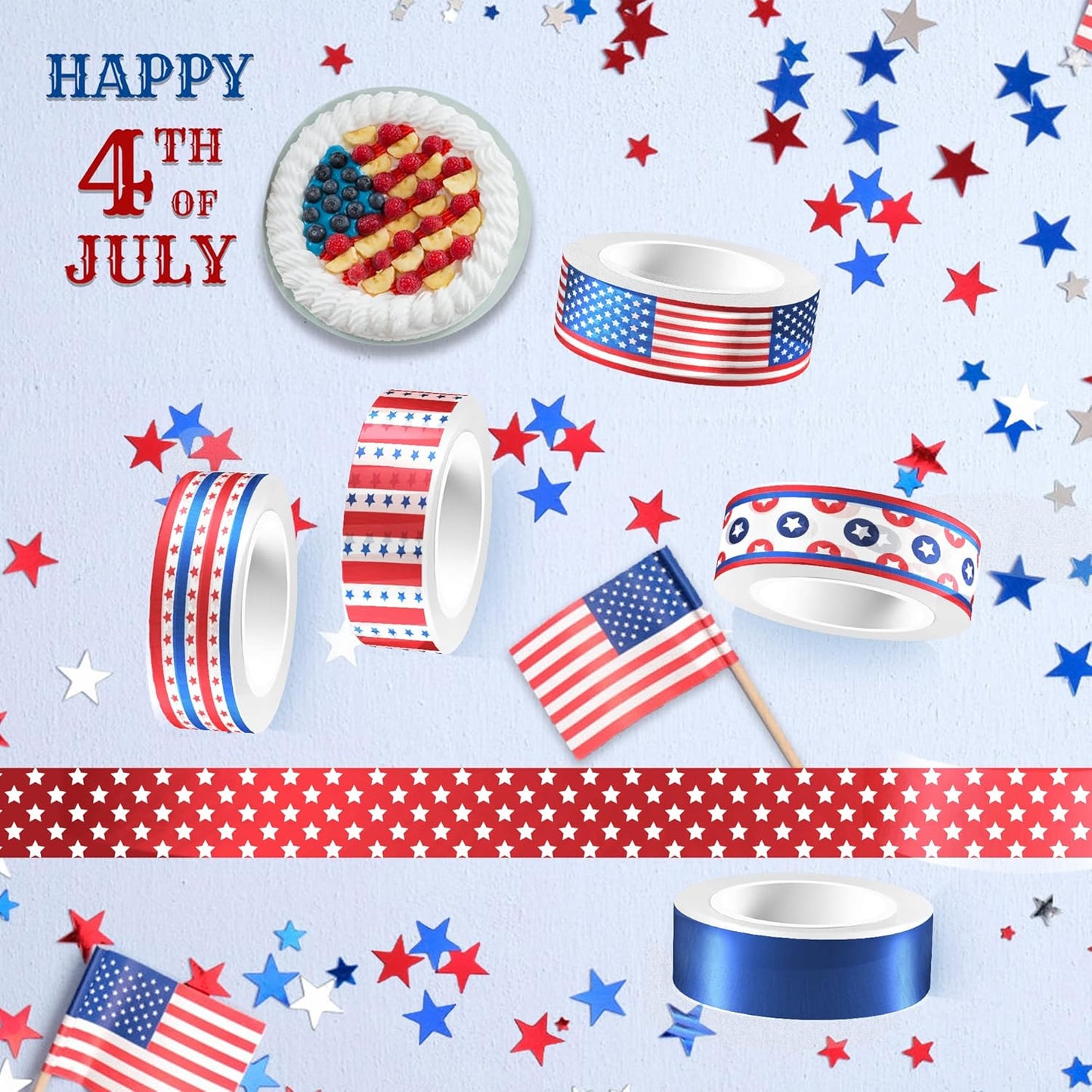 Adirasenotek Washi Tape 12 Rolls Patriotic Packing Tape American Flag Decorative Paper Stickers DIY Art Crafts