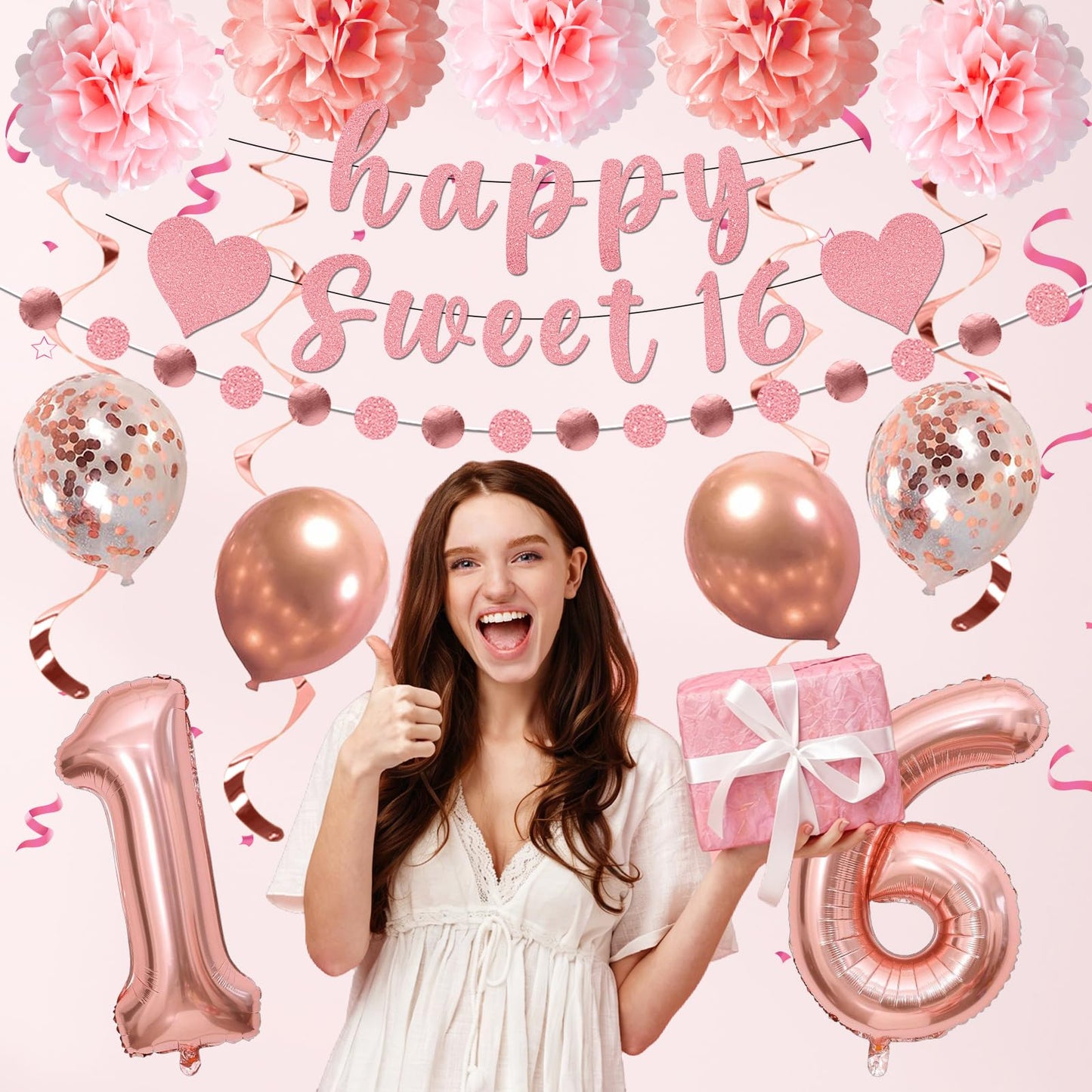 Yatufom 16th Birthday Decorations for Girls, 16th Birthday Party Supplies