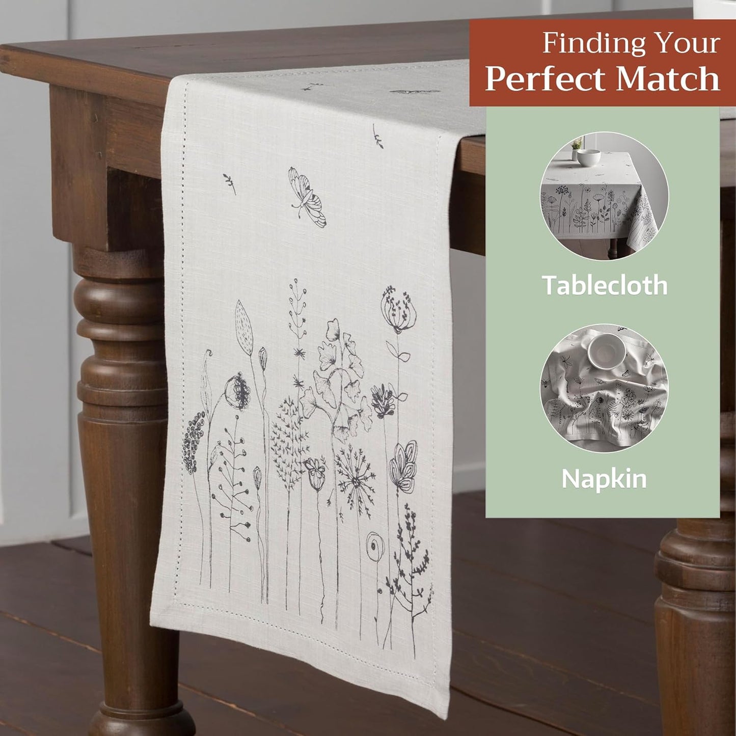 Maison d' Hermine Table Runner 100% Cotton Single Layer Table Runners 72 inches Long Decorative for Home Kitchen Dining Party Baby Shower Wedding Bridal Shower Spring Summer (Flore, 14.50" x 72")