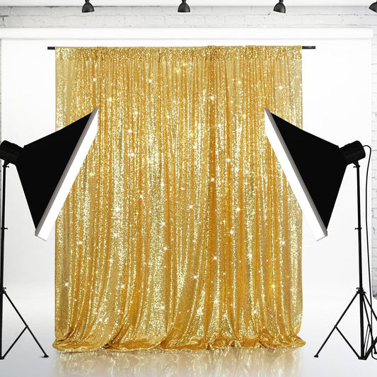 Eternal Beauty Gold Sequin Backdrop, 10x10 Ft Glitter Background Curtains for Shimmer Photography Party Wedding Birthday Back Drop Decor