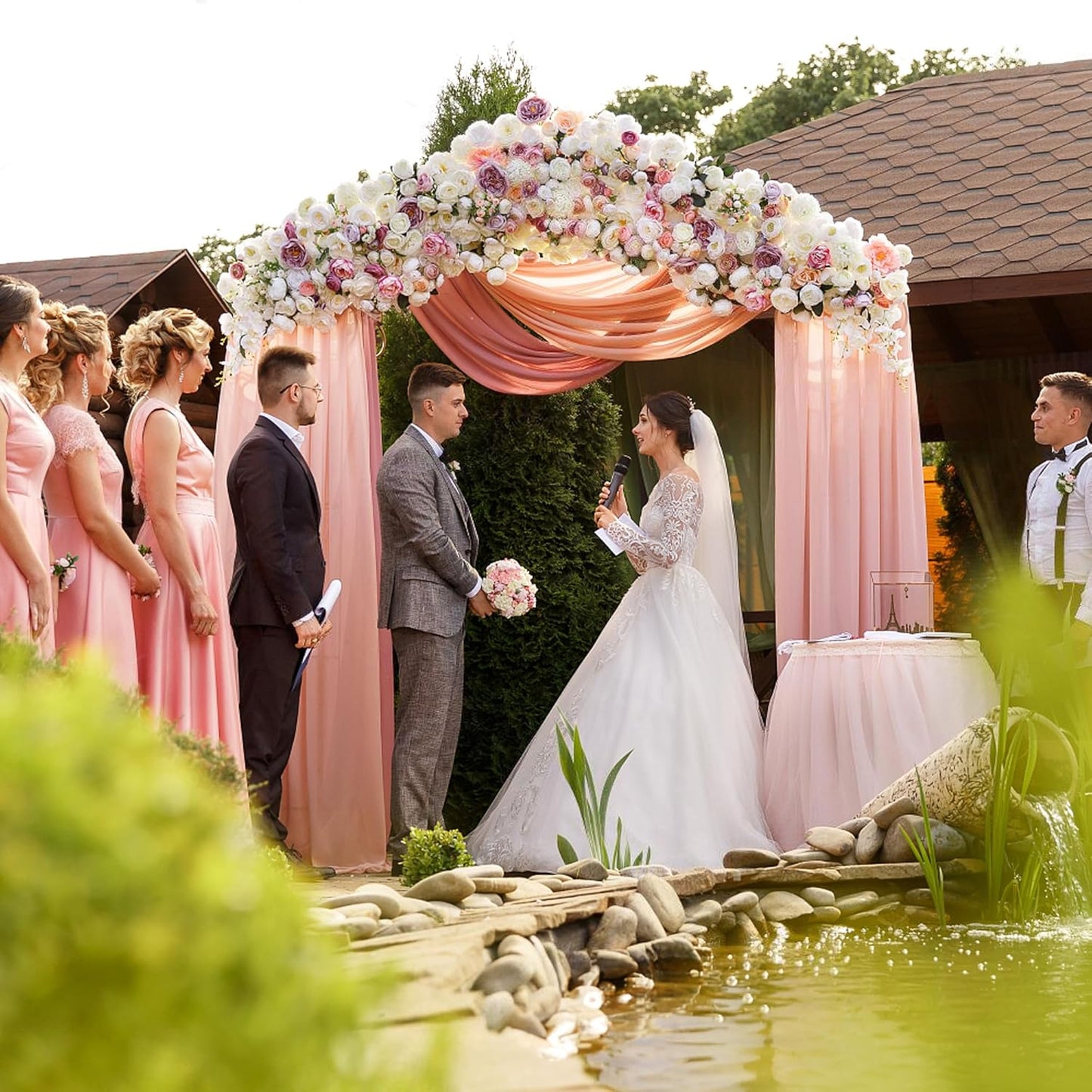 Wokceer Wedding Arch Draping Fabric 6 Panels 28.7" x 20FT Blush Drapes Sheer Fabric Backdrop Arch Draping Fabric for Wedding Ceremony Birthday Party Bridal Shower Decoration