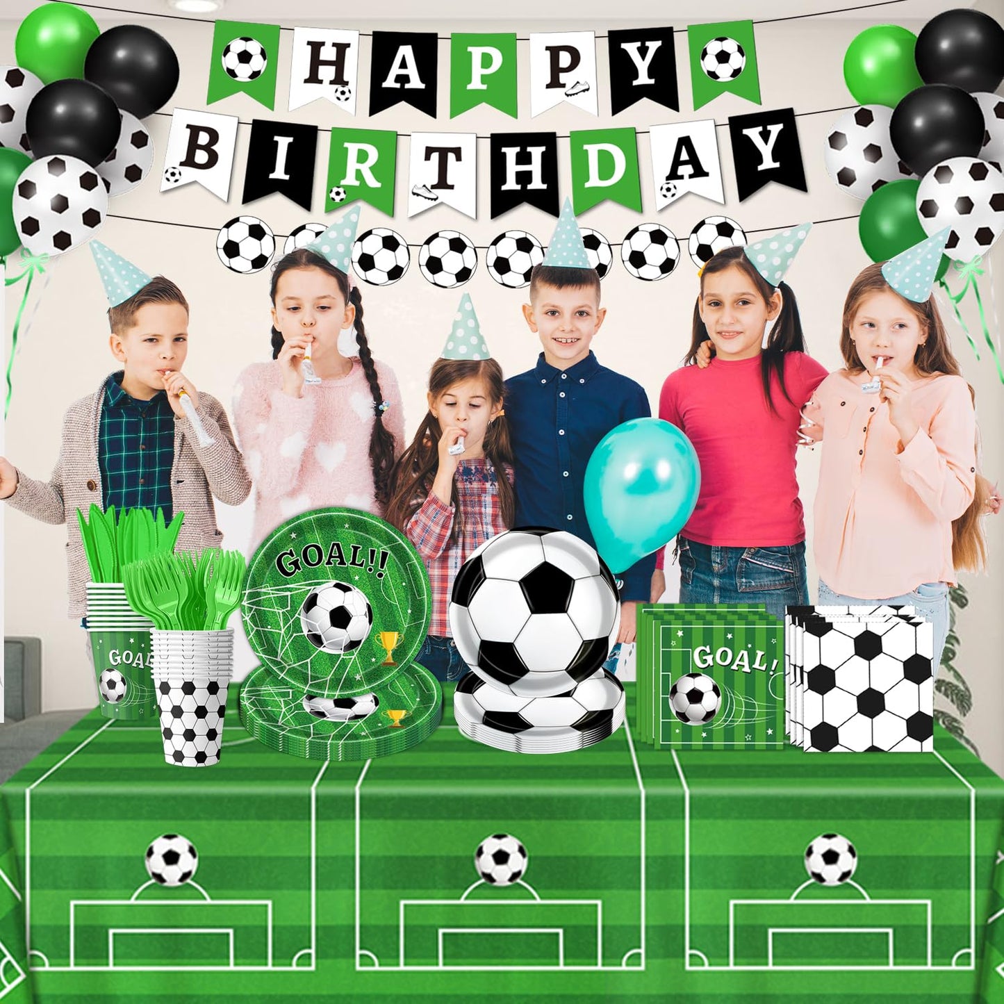 170 PCS Soccer Party Decorations, Soccer Birthday Party Decorations - Includes Plates, Napkins