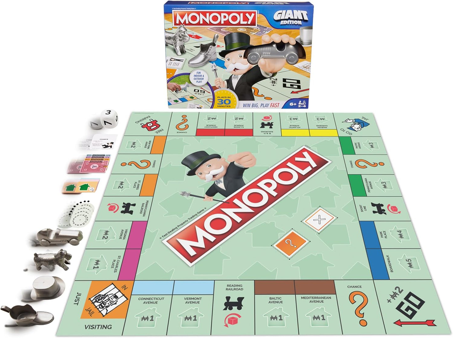 Spin Master Games, Monopoly Giant Edition, Classic Family Board Game for Indoor & Outdoor Play with Oversized Board, Screenless Activity, 2-4 Players, for Ages 6 & Up