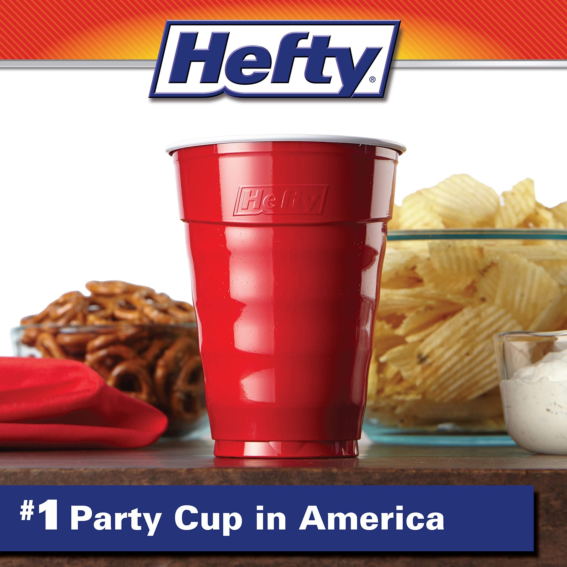 Hefty Party On Disposable Party Cups, Red, 18oz, 50ct