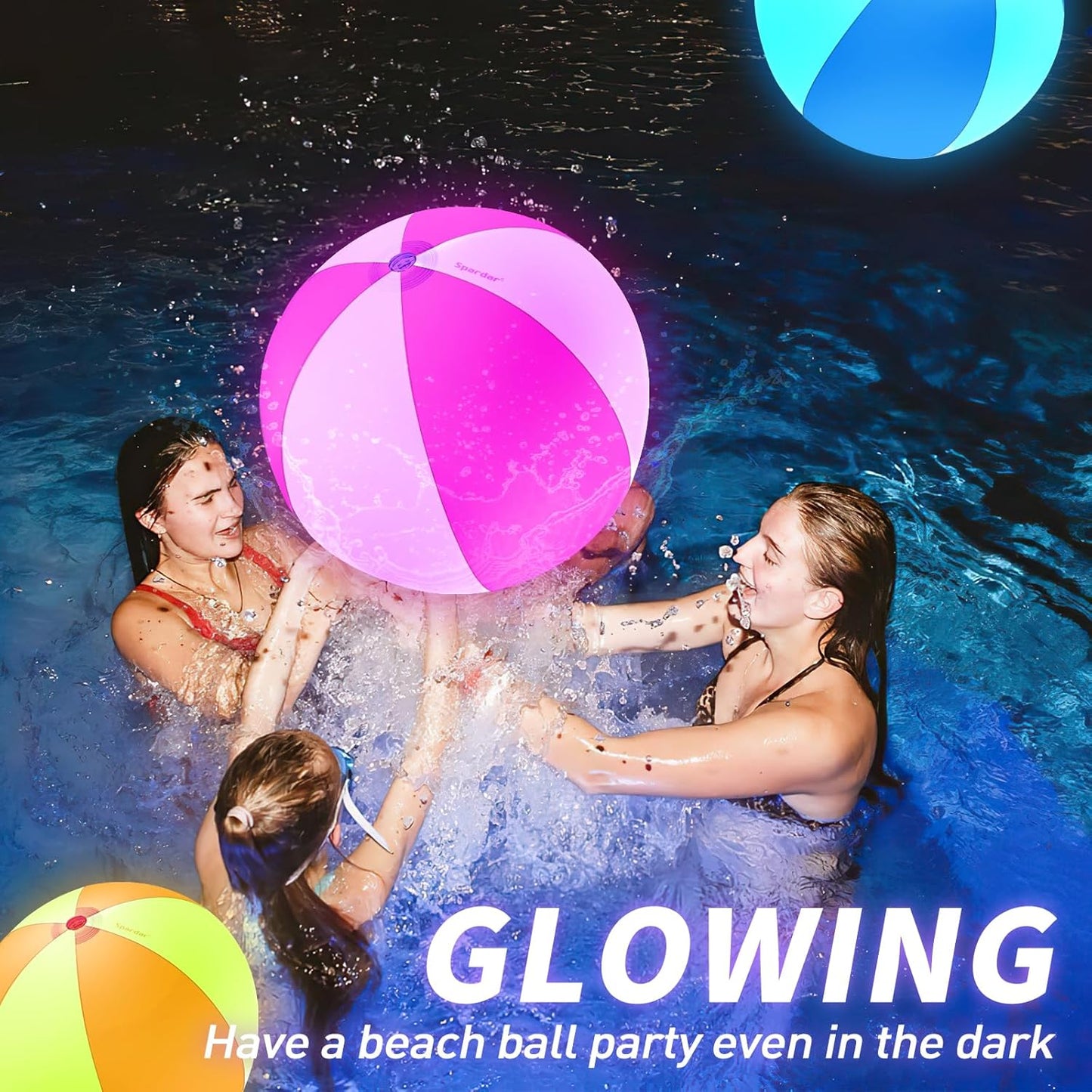 Spardar LED Beach Balls, 4 Pack 16 Inch Light up Beach Balls with Remote Control, Balloon Pump, 16 Colors Lights and 4 Light Modes Pool Toy for Pool Garden Decorations (2Pink+2Blue)