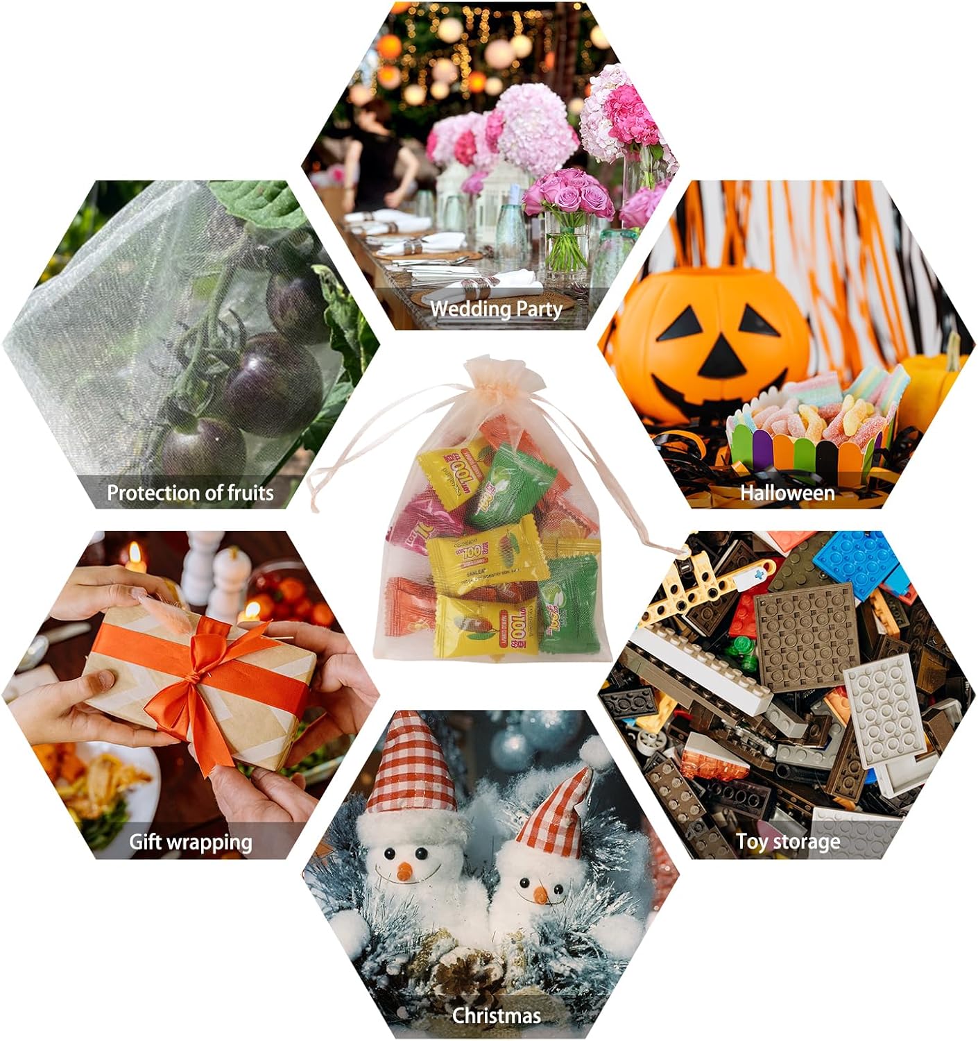 Wudygirl 100PCS Organza Bags Jewelry Bags Drawstring 5X7 Inch Favor Bags for Jewelry Candy Wedding Party(Peach 5X7)