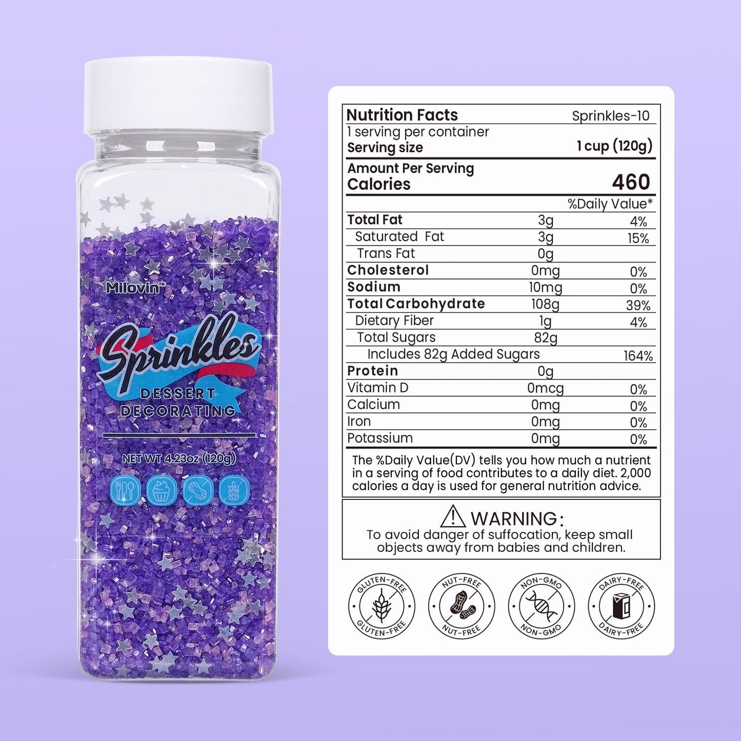 Purple Sanding Sugar for Baking, Pink Sanding Sugar, Sanding Sugar Metallic Silver Glitter Mix, Shimmer silver star sprinkles, Pink and Purple Sprinkles for Baking, Cupcakes, Cakes, Cookies, Macaron, and Ice Cream(4.23oz/120g)