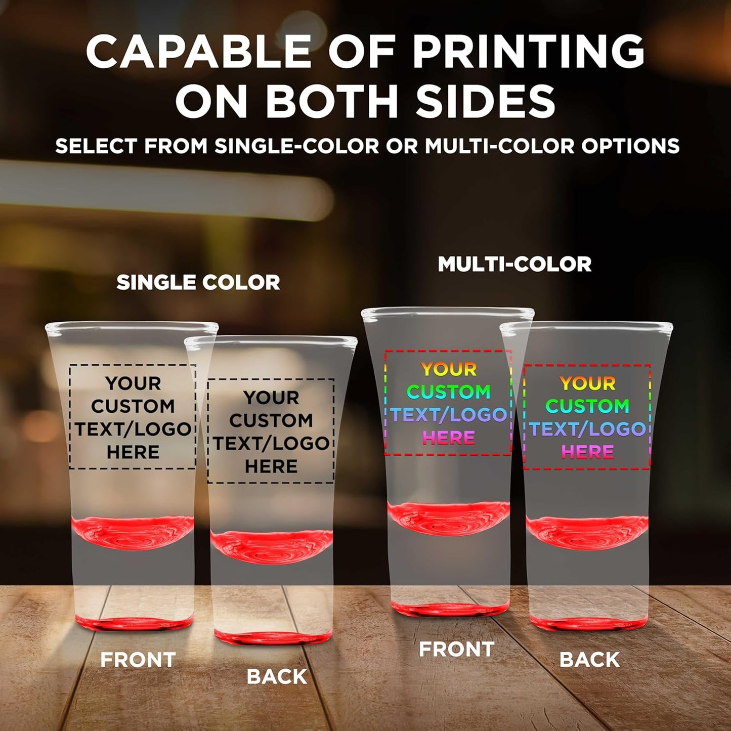 Custom 2 oz. Lord Shooter Etched Shot Glasses, 100 pack, Personalized Text, Logo, 21st Birthday Party, Lounge Glassware, Red