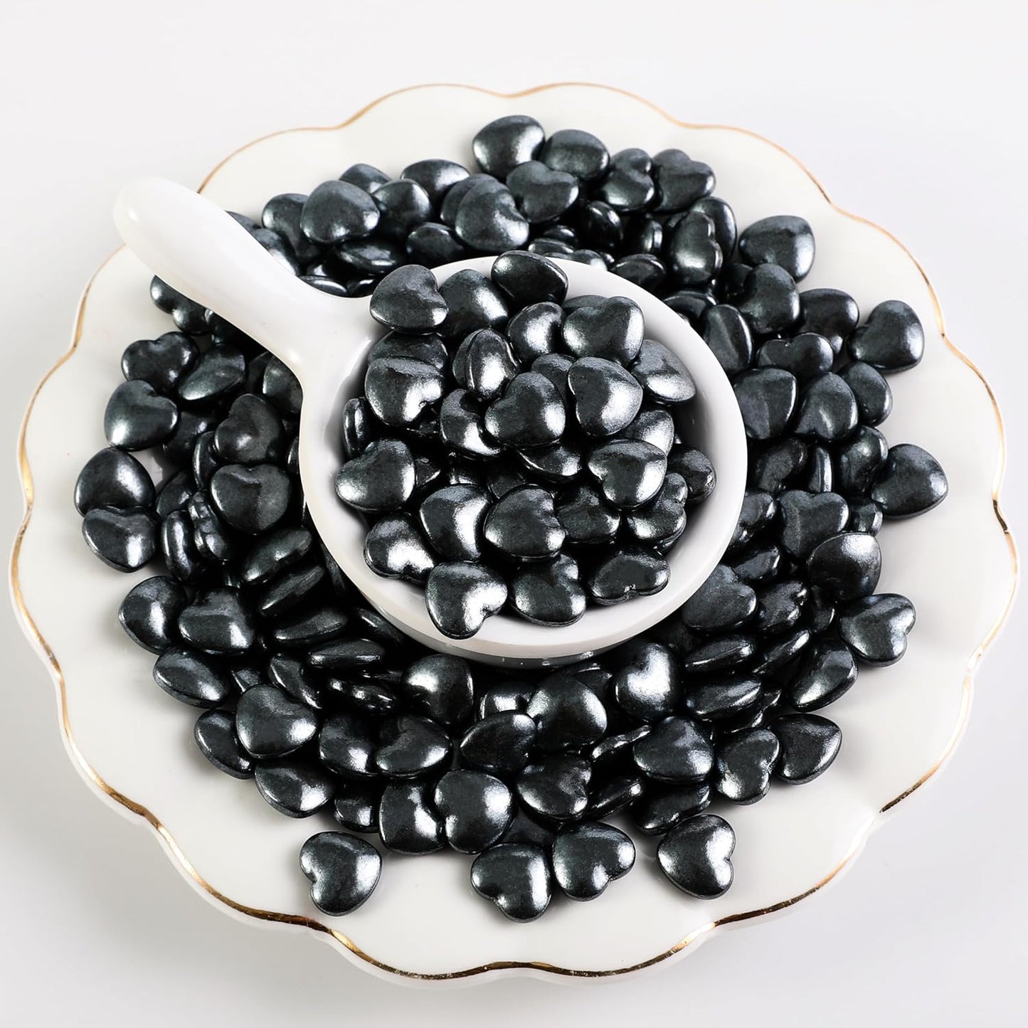 Kasvan Black Heart Shapes Sprinkles - Edible Candy Pearls 130g/4.58 Oz, Mix Size, Baking Cake Decorations, Ice Cream Toppings and Cookie Decorating, Wedding Party Chirstmas Supplies (Black)