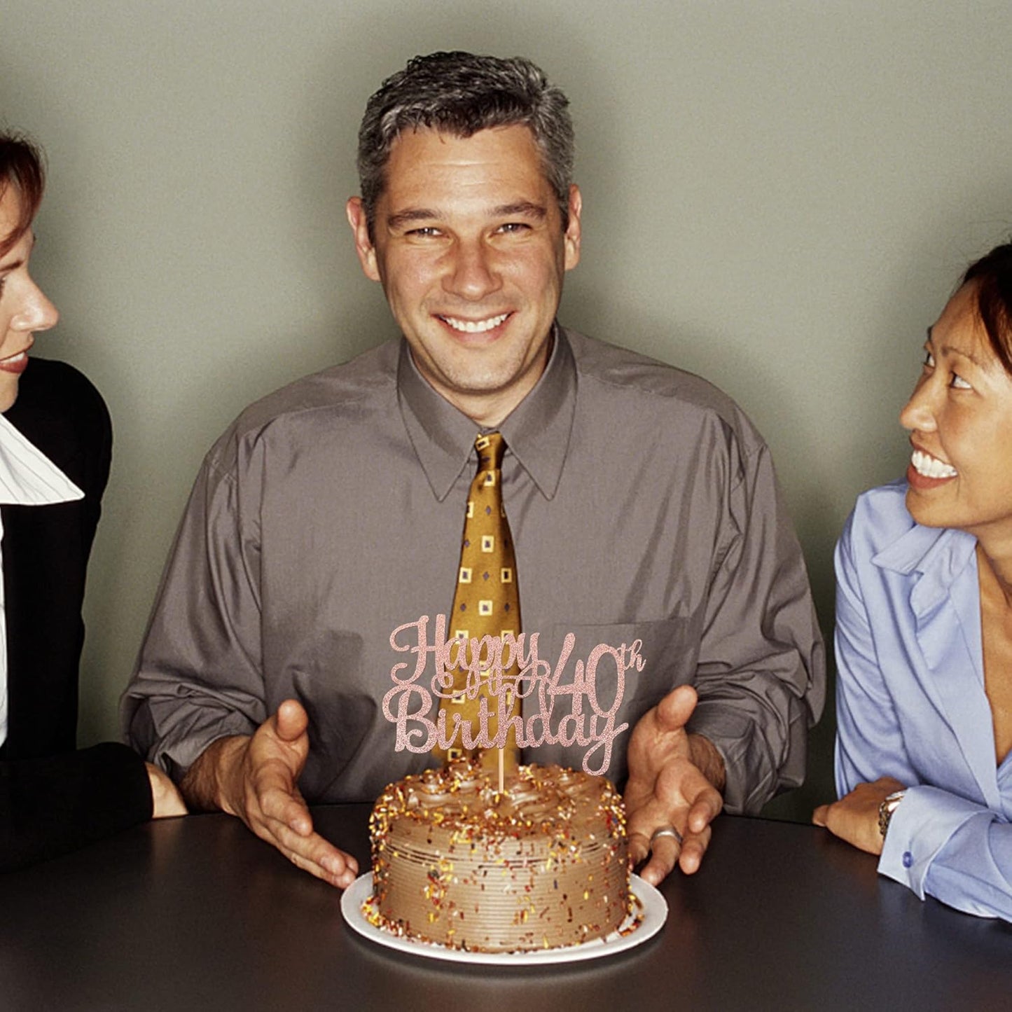 1 PCS Happy 40th Birthday Cake Topper Glitter Cheers to 40 Years Birthday Cake Pick 40 Fabulous Cake Decoration for Happy 40th Birthday Anniversary Party Decorations Supplies Rose Gold