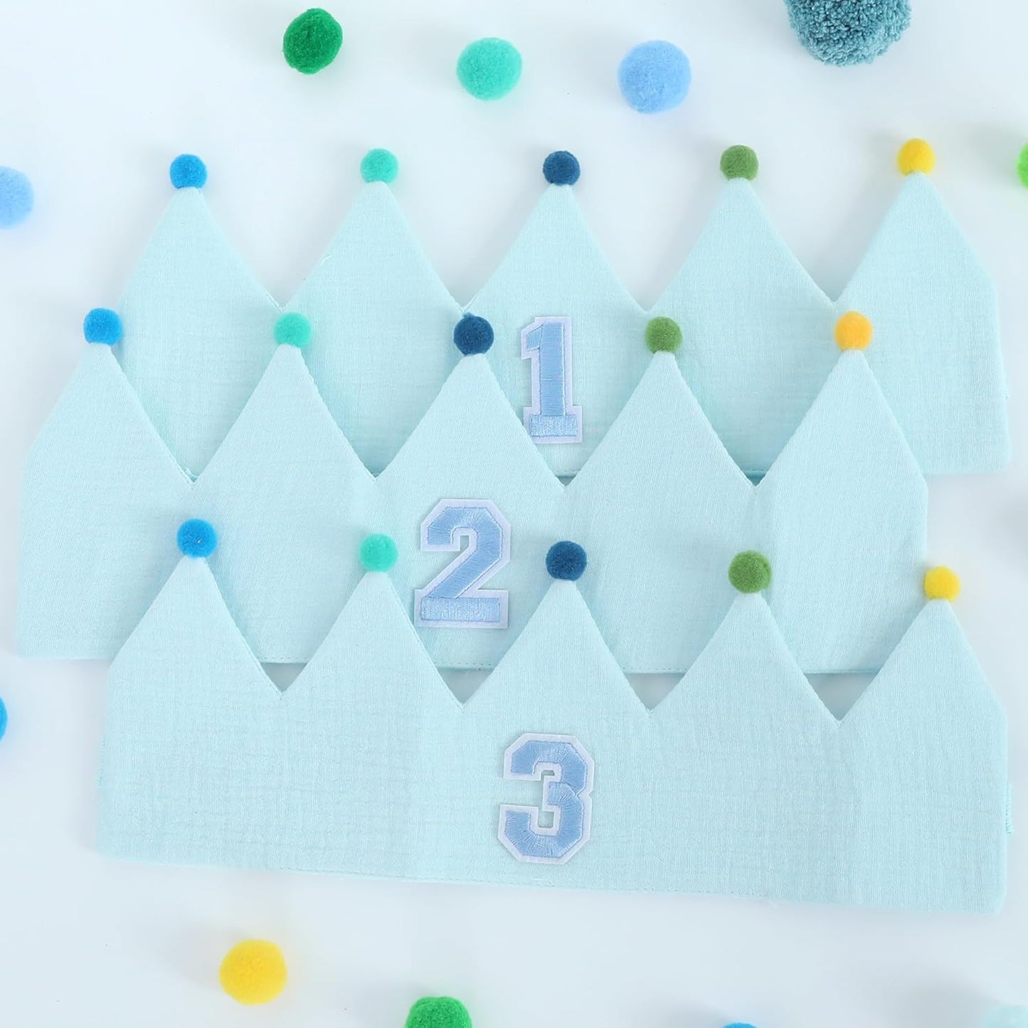 Muslin Crown Hat 1-3 Birthday For Baby Boy Girl Party Decoration Blue Pink Headband