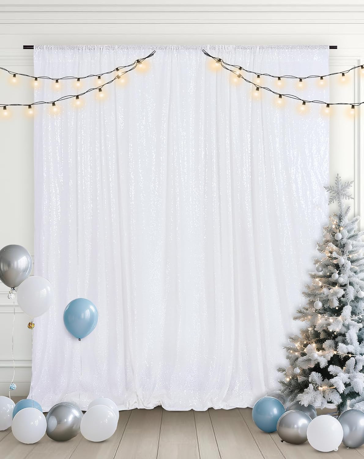 Eternal Beauty White Sequin Backdrop, 6x6 Ft Glitter Background Curtains for Christmas Shimmer Photography Party Wedding Birthday Back Drop Decor