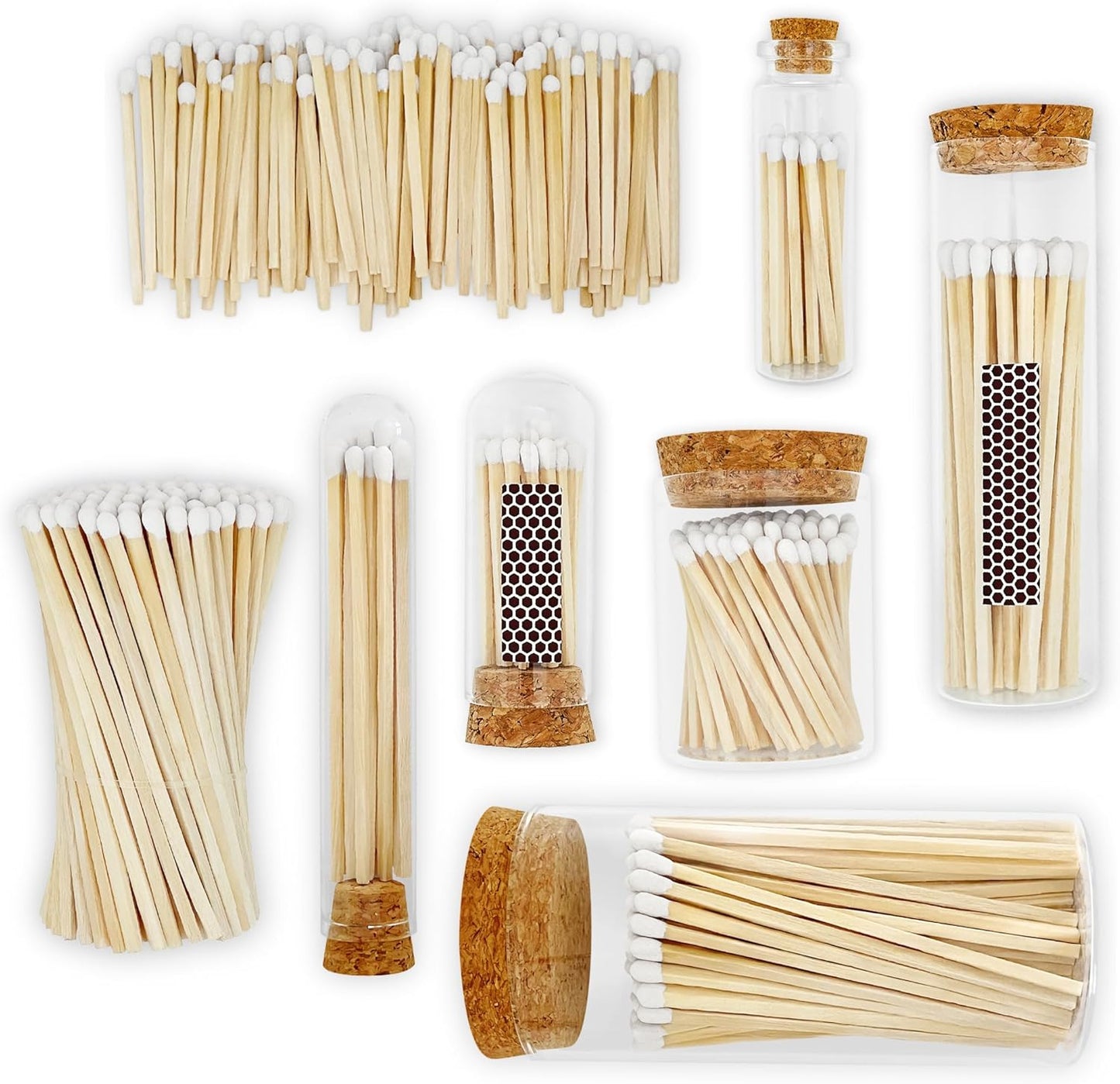 2" Classic White Tip Safety Matches | 300+ Bulk Artisan Matchsticks with Bumble Striker Stickers by Thankful Greetings | Decorative Candle Accessories | Unique & Fun for Home Decor, Gifts, & Events