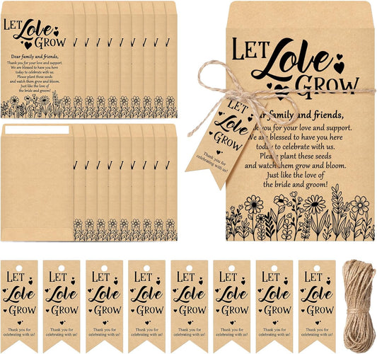 100 Sets Let Love Grow Wedding Favors for Guests Wedding Thank You Gifts Bulk Include Flower Seed Packets Tags and Hemp Ropes Craft Envelops for Bridal Shower Engagement Party Favors
