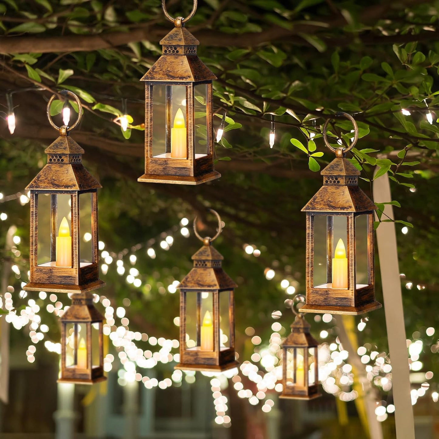 Hoolerry 24 Set Halloween Mini Lanterns with LED Candles 5.5'' Decorative Hanging Small Vintage Lantern Centerpiece Battery Powered for Wedding Table(Retro)