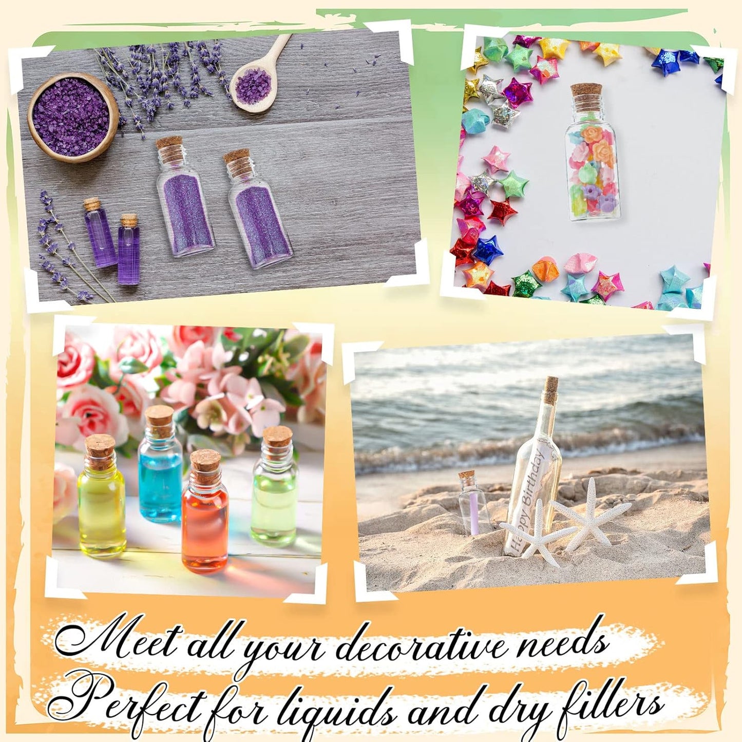 Sabary 100 Pack 1oz Plastic Potion Bottles with Cork Stoppers Mini Sand Art Bottles Tiny Cork Vial Small Jar with Funnel for Art DIY Craft, Essential Oil, Message, Wedding Party Favor