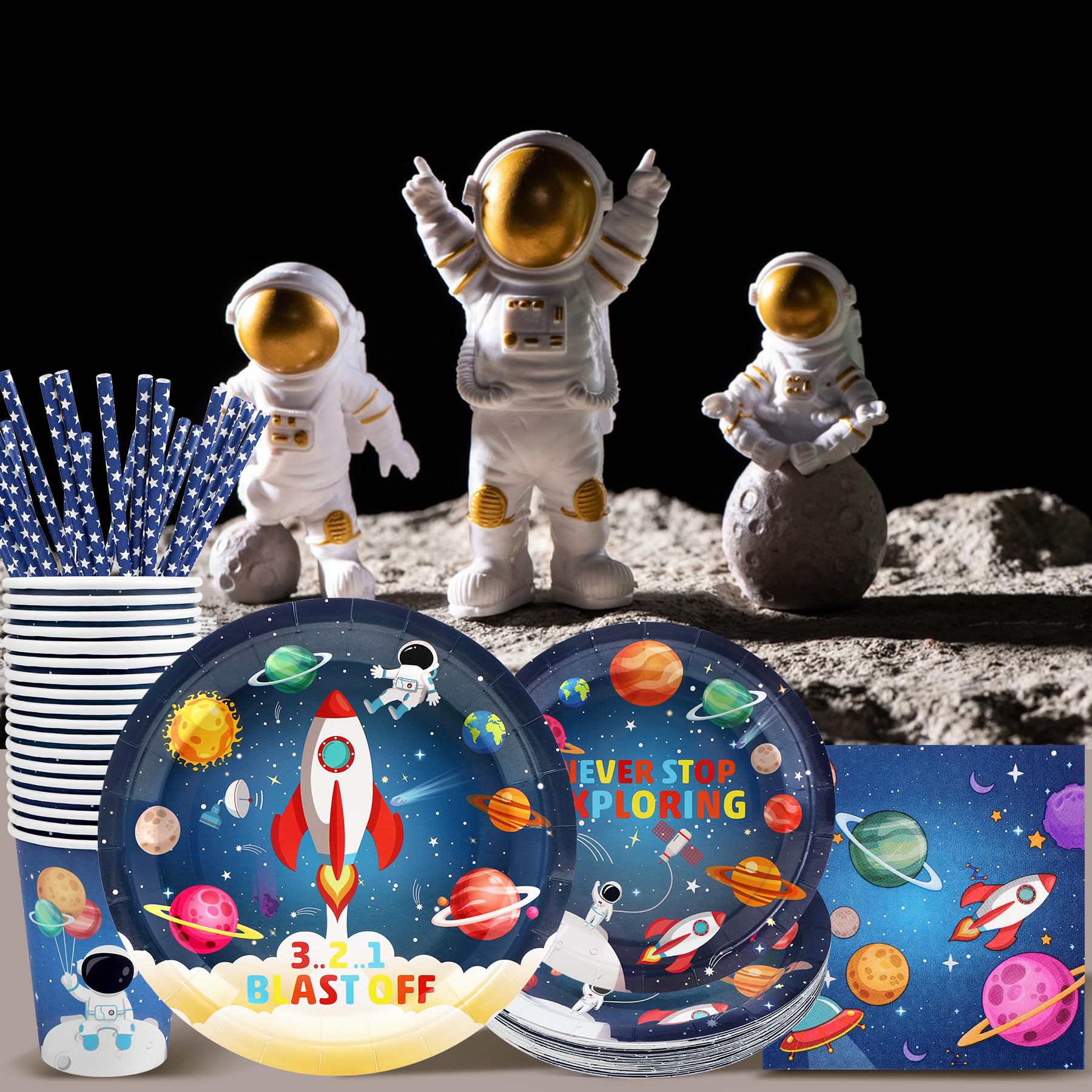 Recheel Space Themed Party Plates Set, Outer Space Party Decorations