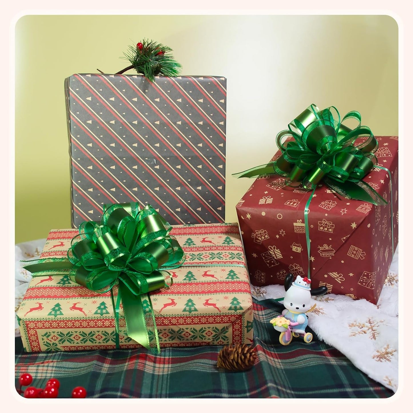 6 PCS 6 Inch Organza Green Pull Bows - Perfect for Gift Wrapping, Wedding Decor, Car Bows, Birthday Parties, Christmas, and Valentine's Day