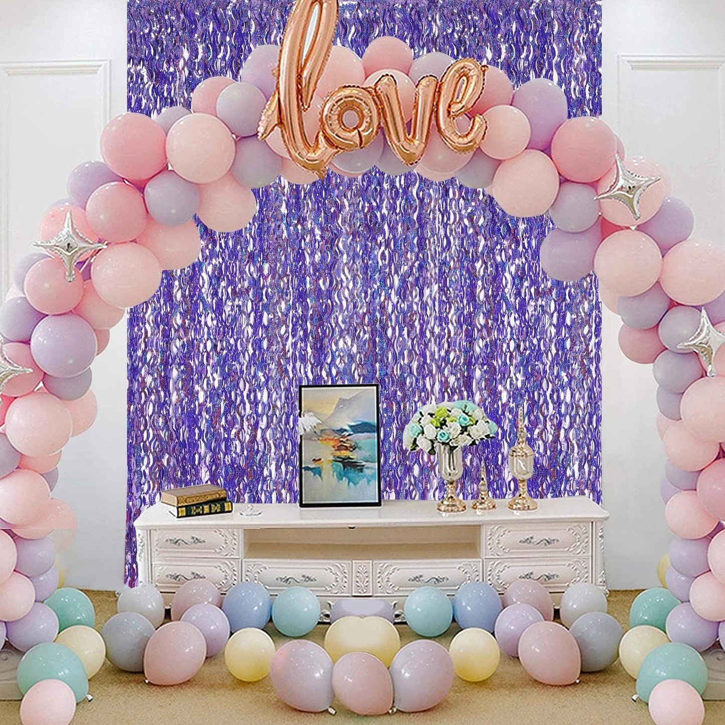 Purple Foil Fringe Curtains Party Decorations - CYLMFC 3 Pack 3.3 ft x 6.6 ft Foil Party Curtain for Hallowee Christmas Graduation Decor