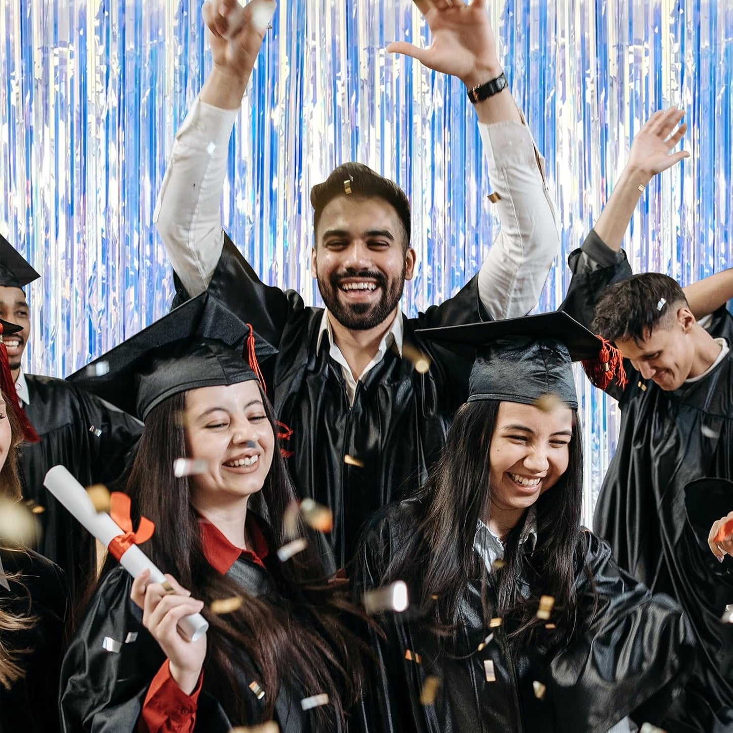 2 Pack Foil Curtain Backdrop Iridescent Metallic Tinsel Foil Fringe Curtains Photo Booth Props for Birthday Wedding Engagement Baby Shower Bachelorette Christmas Holiday Celebration Party Decorations