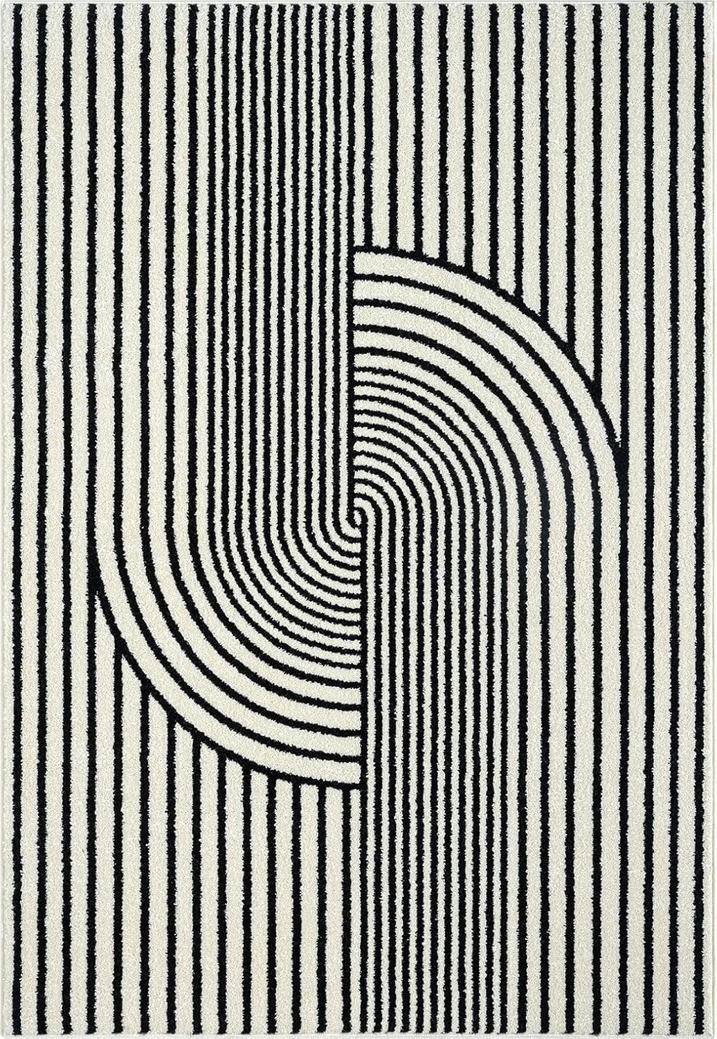 Abani Nuevo Collection Area Rug - Mid-Century Black and White Arch Knot Design - 4' x 6' - for Living Room, Bedroom & Office