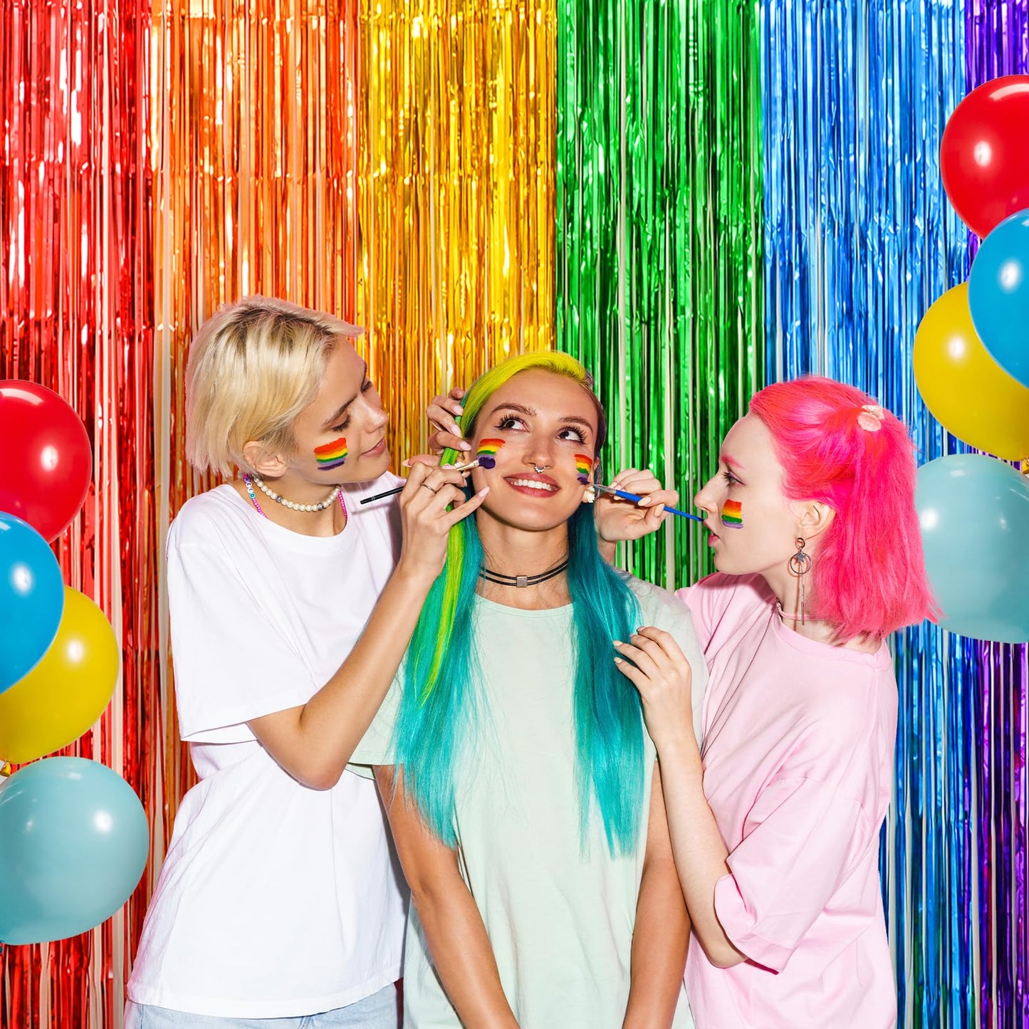 LOLStar Rainbow Party Decorations, 2Pack Rainbow Bday Foil Fringe Streamers