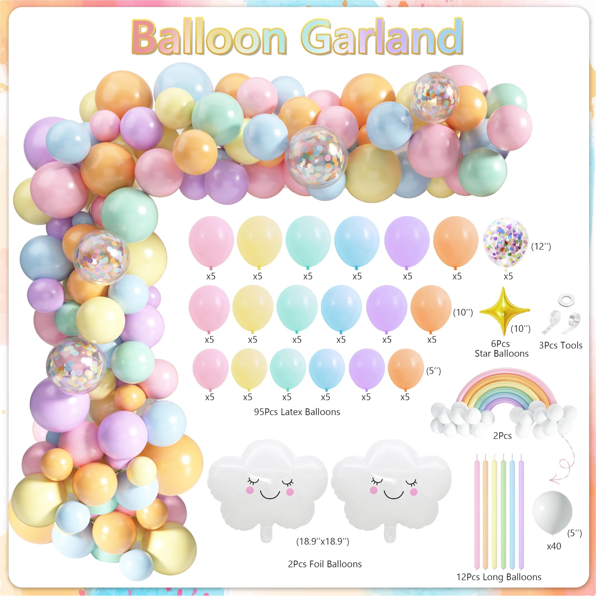 THAWAY Pastel Rainbow Birthday Decorations 182Pcs Rainbow Party Supplies