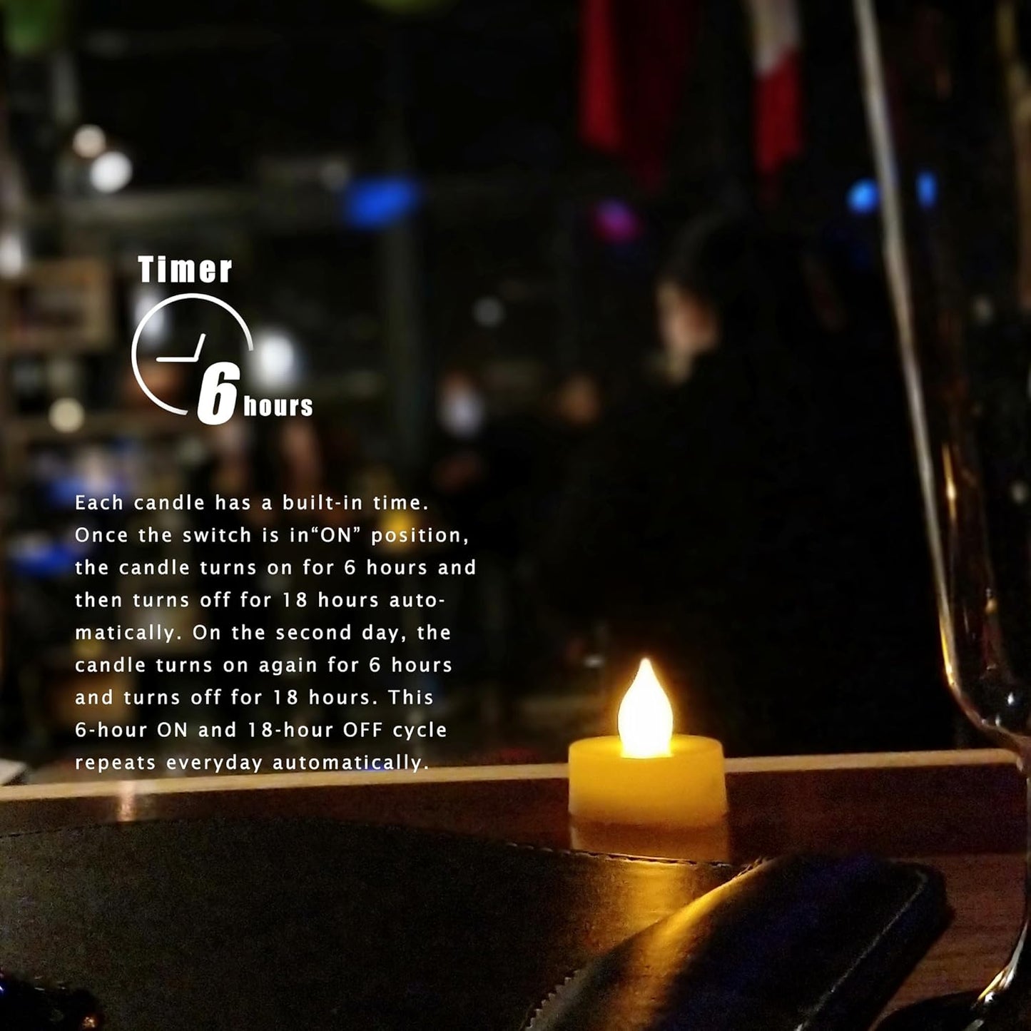 6 Flameless Votive Tealight Candles with 6-hour Daily Cycle Time Flickering Battery Operated Electric Electronic LED Tea Lights, Christmas Décor Xmas Lighting Wedding Party Decorations Batteries Incl.