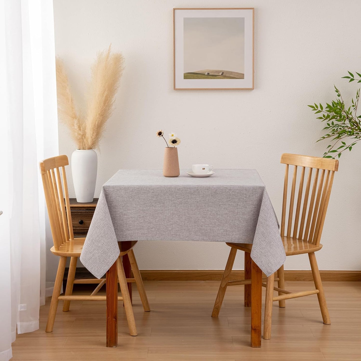 Hiasan Faux Linen Square Tablecloth - Wrinkle and Stain Resistant Washable Table Cloth for Kitchen Dining Room Holiday Table Cover for Party Dinner, Stone, 60 x 60 Inch