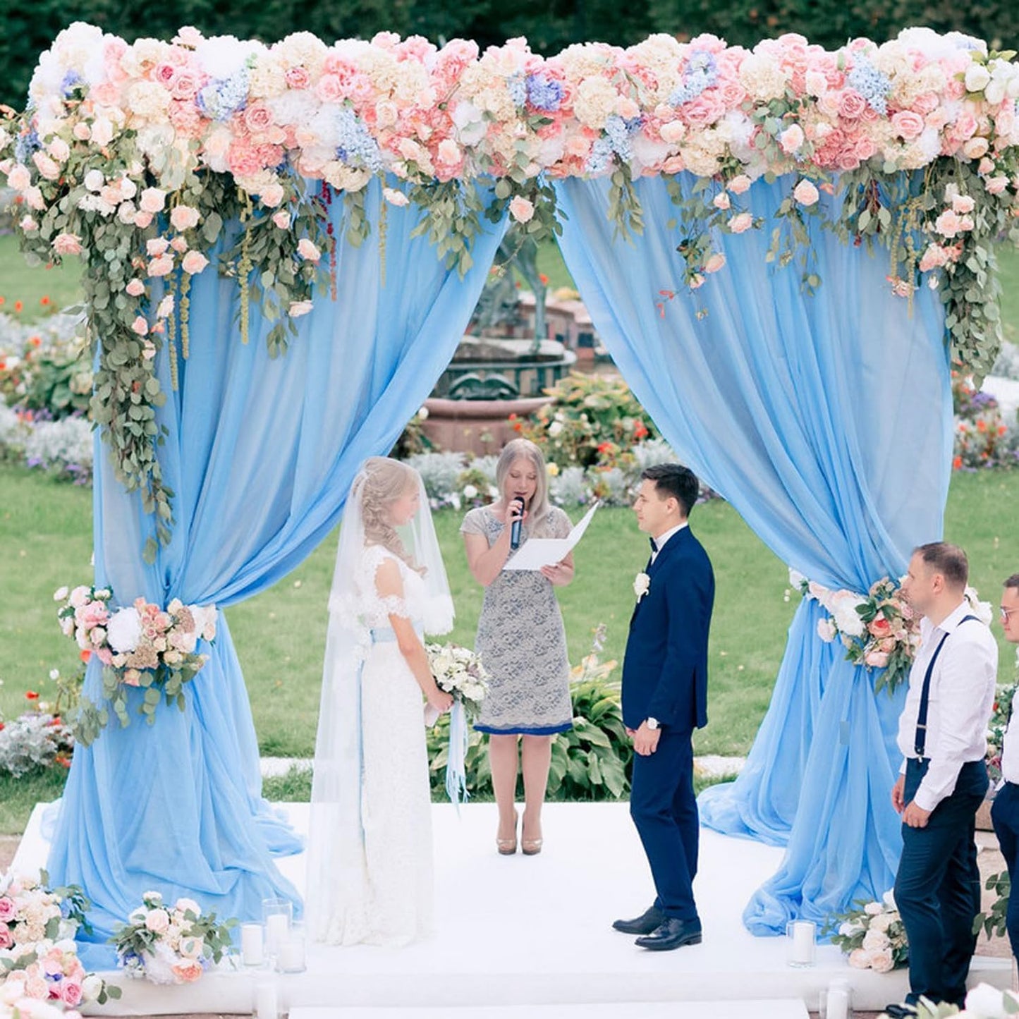 Wokceer Dusty Blue Wedding Arch Draping Fabric Backdrop 3 Panels 28.7" X 20FT Sheer Drapes Fabric for Wedding Arbor Ceremony Party