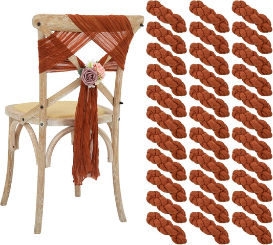 50 Pcs Cheesecloth Aisle Decorations Sashes - Universal Chair Covers for Wedding Reception Party Hotel Event (Terracotta)