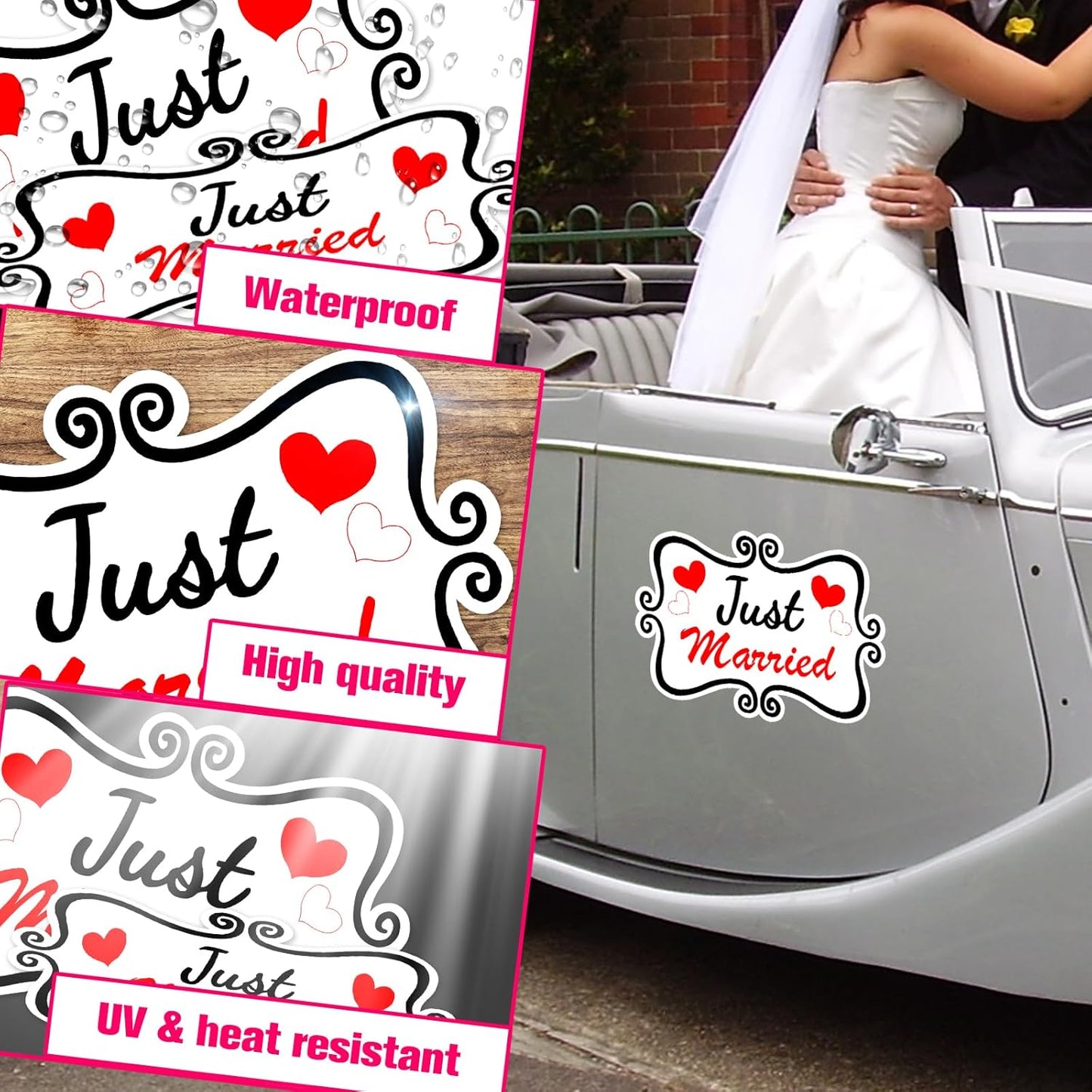 Just Married Car Magnet Set, Marry Me Magnetic Sign for Car Wedding Decoration White 4 PCS(2 Large 12 * 8 in + 2 Small 12 * 4 in)