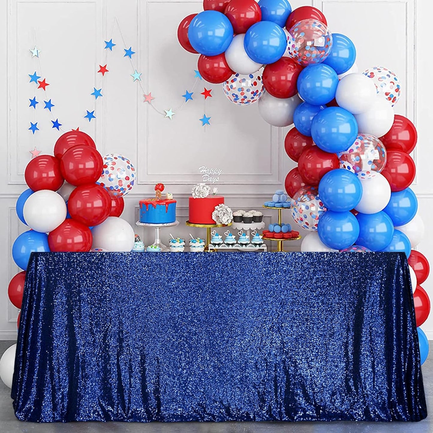 SquarePie Sequin Tablecloth Rectangular 60 x 102 Inch Navy Blue Sparkly Table Linen for Wedding Party