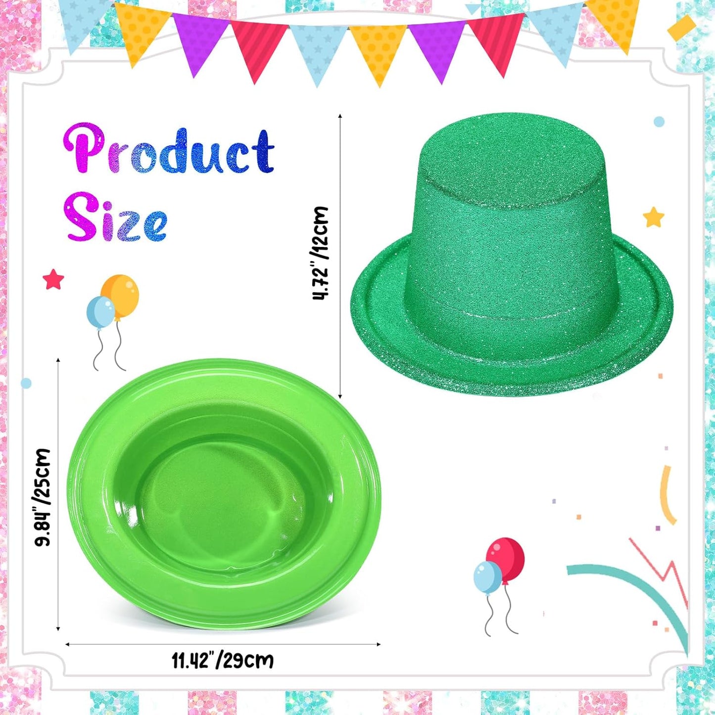 Handepo 12 Pack Bright Glitter Top Hat Mini Fun Party Hats for Adults Halloween Christmas Party Decoration Plastic Assorted Colors for New Years Dress Accessories