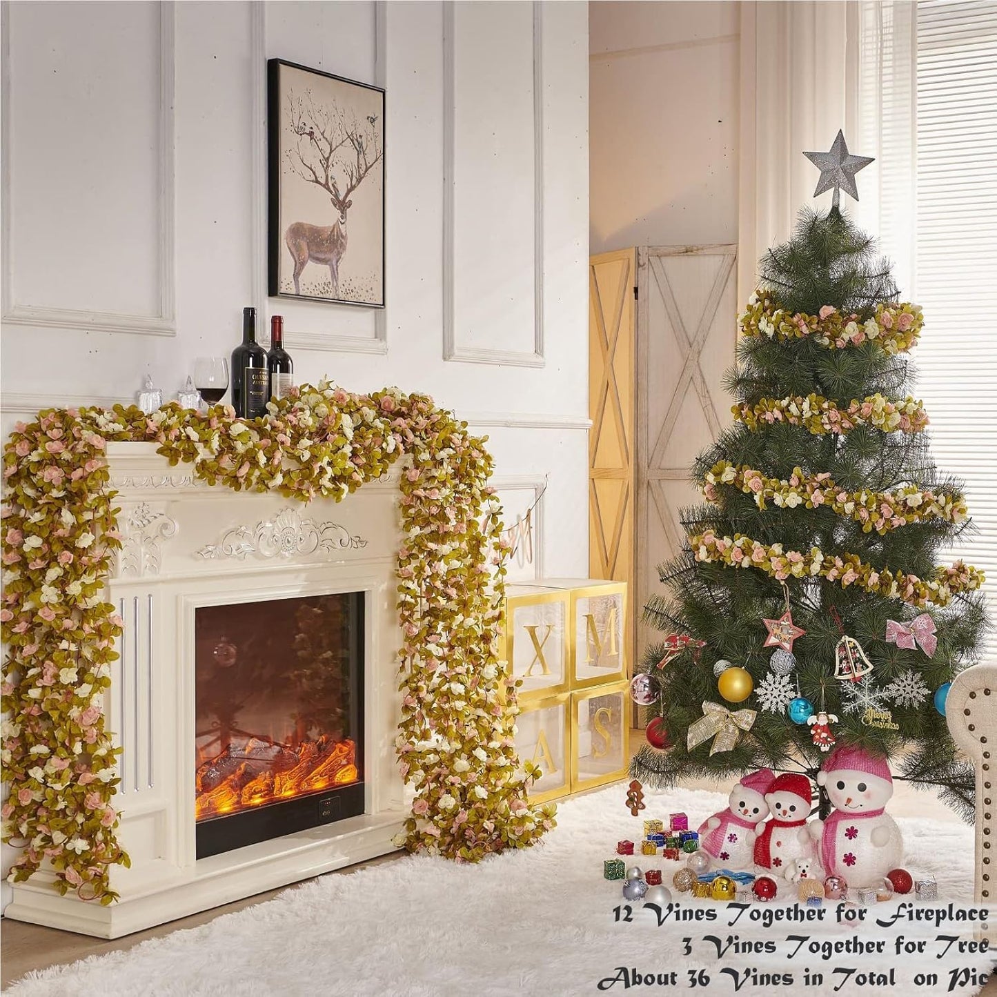 6 Pcs x 8.2 ft Flower Garland Artificial Rose Vine Flowers with Green Leaves Hanging Fake Roses Vine for Room Party Home Wedding Birthday Christmas Wall Arch Decor, Fall Pink Flower