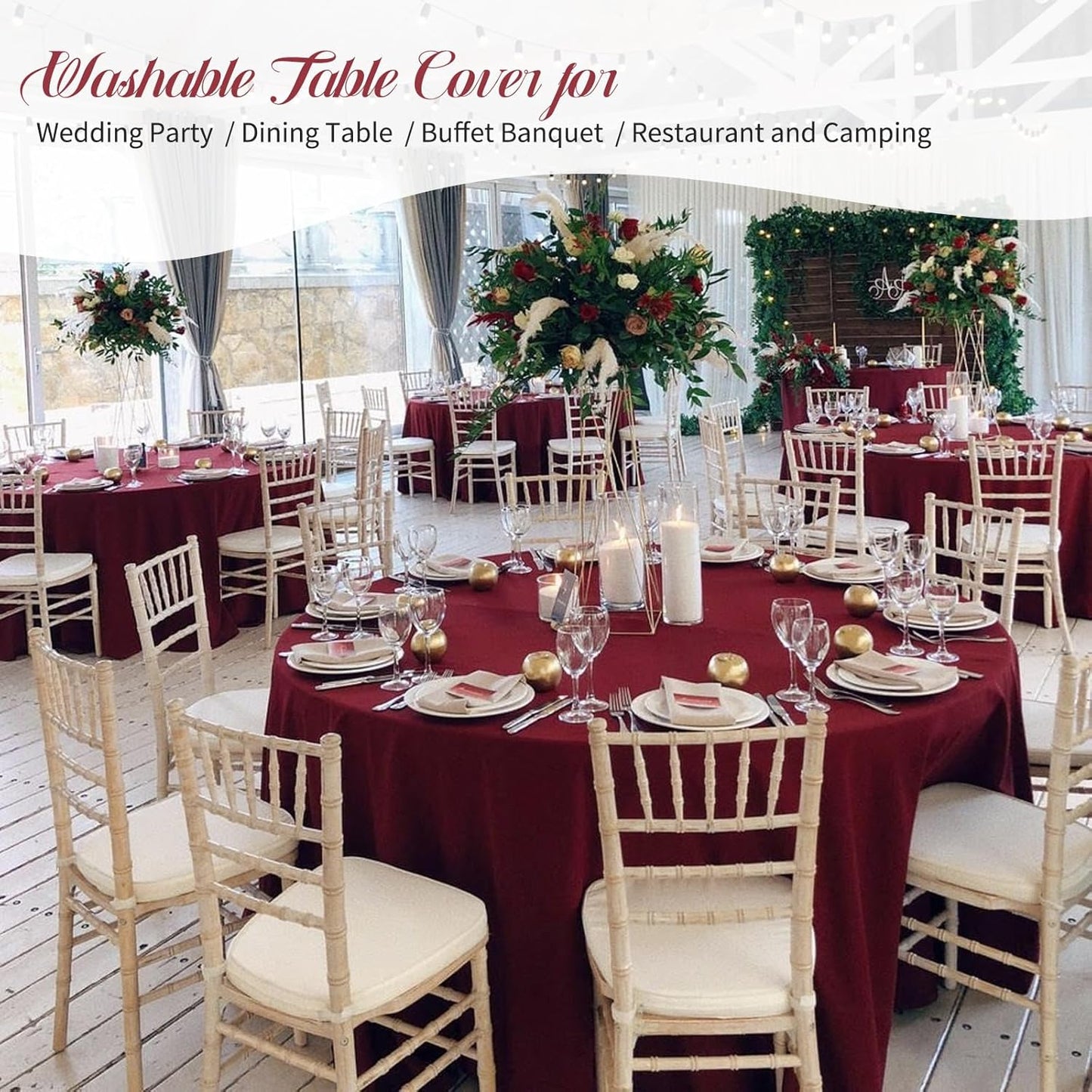 Fani 12 Pack 90 Inch Round Burgundy Polyester Tablecloths for Round Table, Wedding Party, Dining Table, Buffet, Banquet, Restaurant, Camping