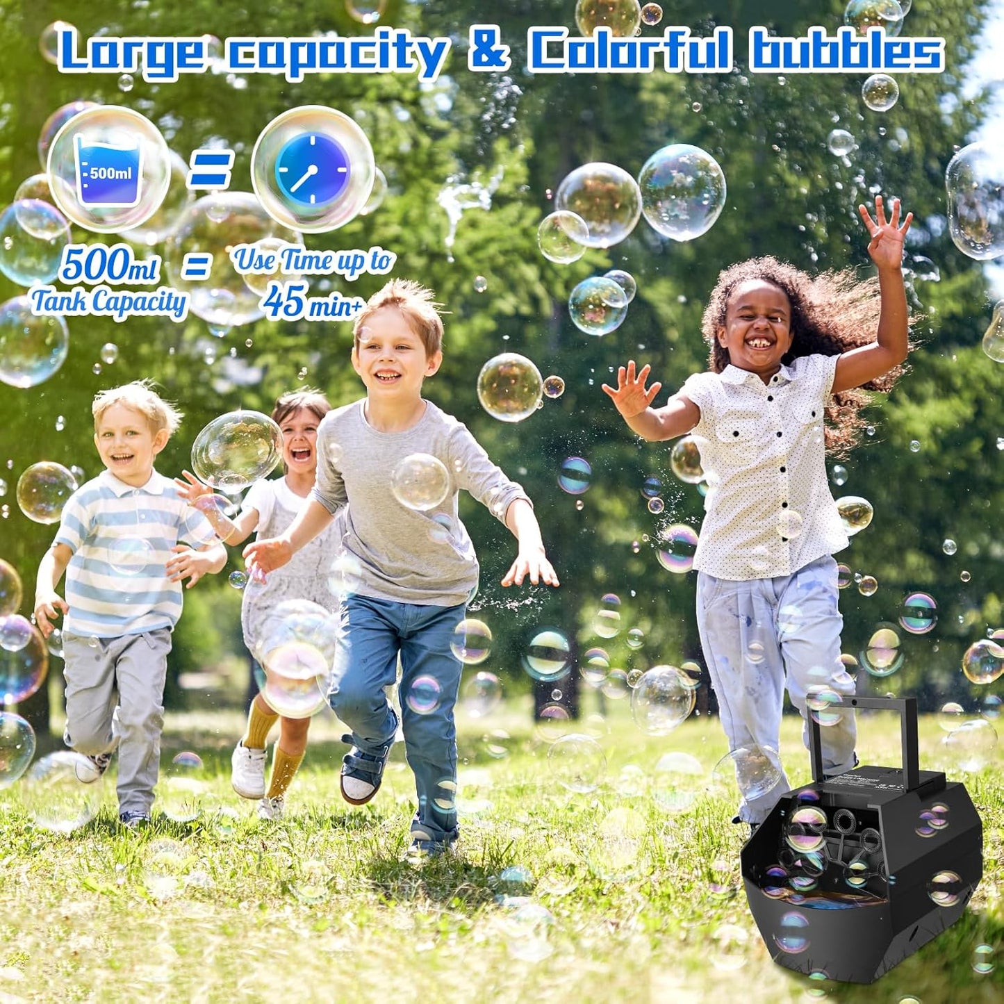 Theefun Bubble Machine: 500ML Automatic Bubble Blower Max 15000 Bubbles per Min for Kids and Toddlers, Battery or USB Operated Portable Bubble Maker for Parties Weddings Birthday Black