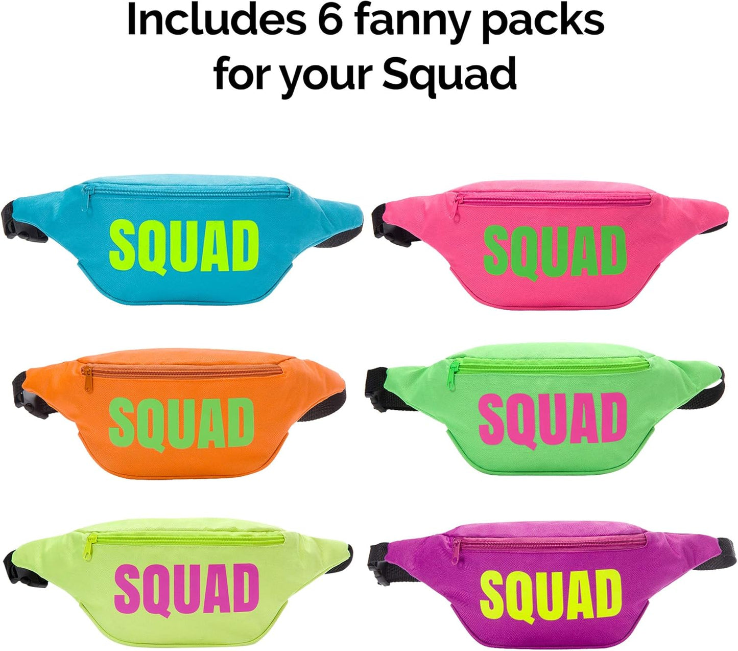 Bachelorette 80s Fanny Pack Set | 7 Pack | 1 Bride Fanny Pack and 6 Squad Fanny Packs | Bachelorette Party Favors