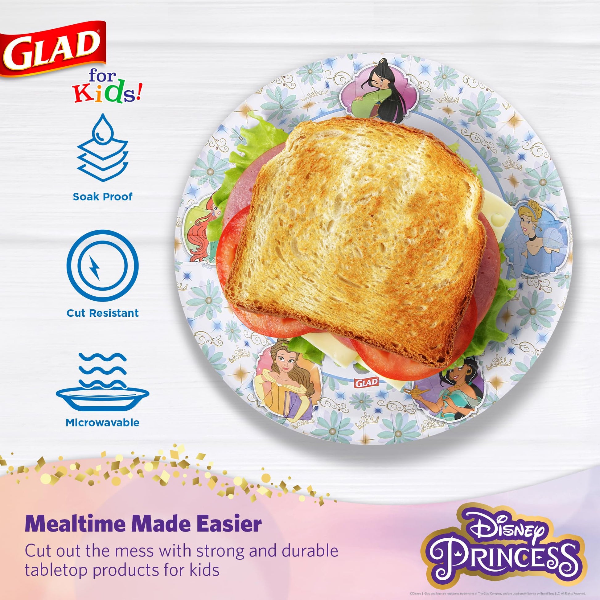 Glad for Kids Disney Princess Disposable Paper Plates, 8.5 in, 40 Count