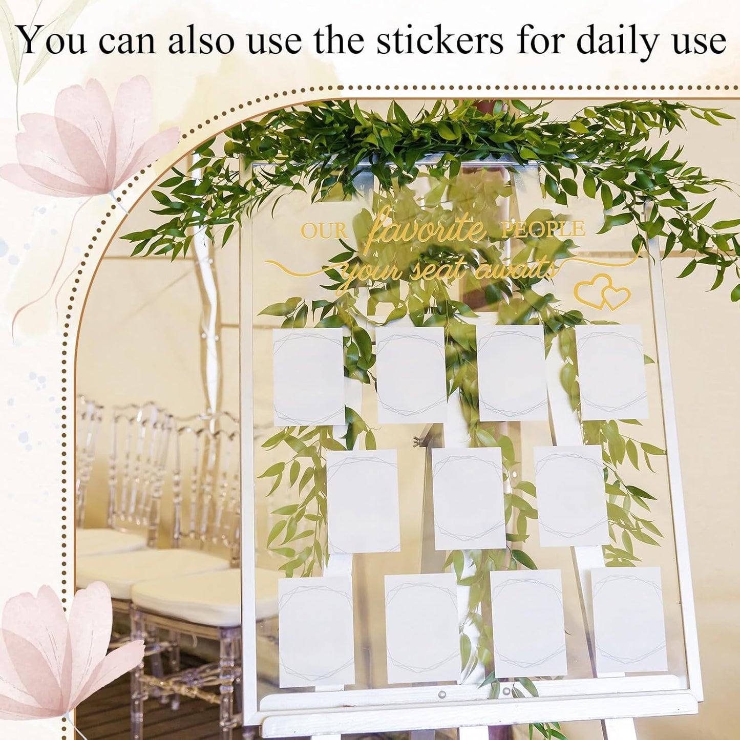 3 Pcs Wedding Seating Chart Decal Stickers DIY Our Favorite People Your Seat Awaits Vinyl Decal Wedding Sign Decor Seating Chart Board Mirror Stickers(Gold)