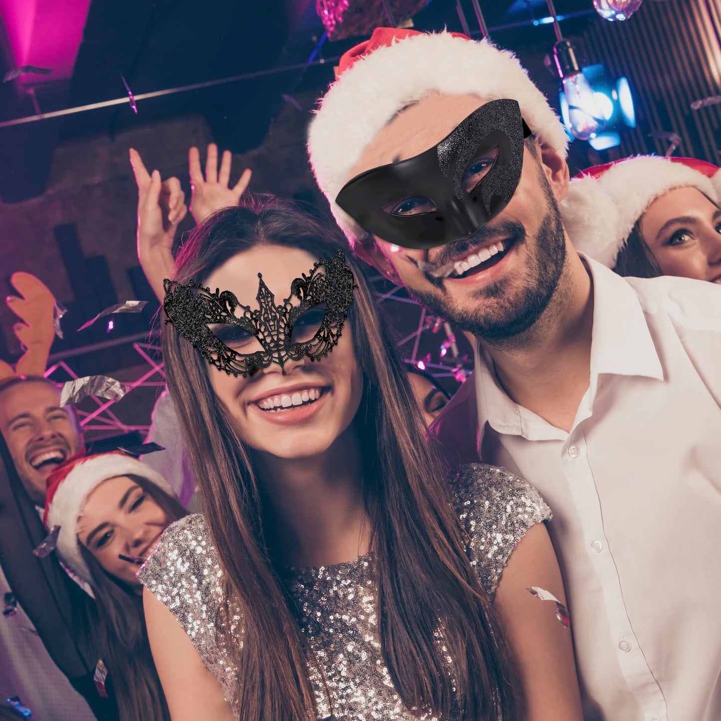 SIQUK Couple Masquerade Masks Set Venetian Party Mask Plastic Halloween Costume Masks Mardi Gras