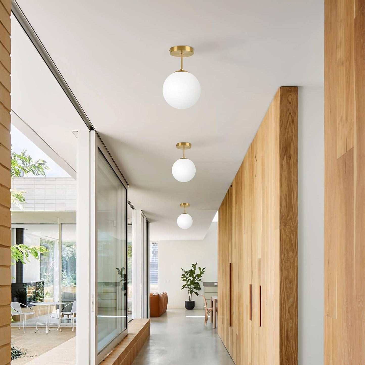 Gold Globe Semi Flush Mount Ceiling Light,Mid Century Modern Light Fixture Ceiling,Globe Ceiling Light for Hallway Living Room Kitchen Bedroom Storage Schoolhouse Laundry(Bulb Incl.)