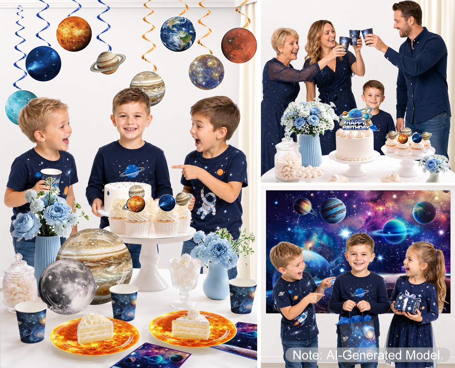 Xynic 210Pcs Space Birthday Decorations Tableware Set, Serves 24