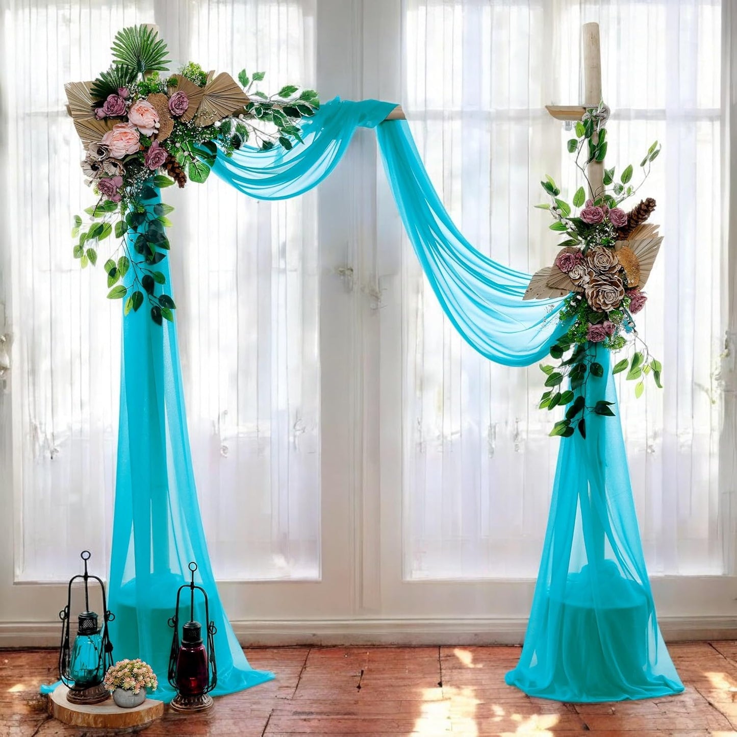 MDS Halloween Chiffon Draping Fabric - 2 Panel, 30" Wide x 75ft Long - Sheer Spooky Arbor & Canopy Drapery for Haunted House Backdrops, Party Ceilings, DIY Costumes & Themed Events - Peacock Blue